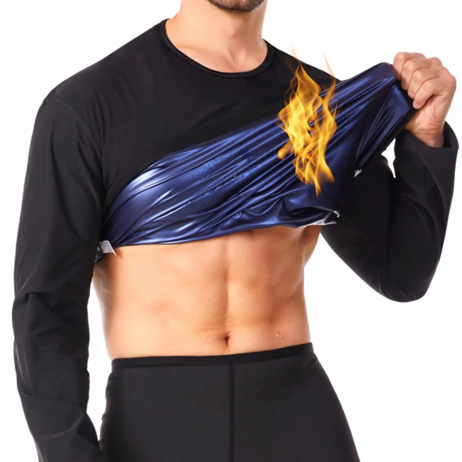 Top de manga larga Camiseta Chaleco Sauna T-Shirt Suit Trajes Adelgazantes Compresion Adelgazante Sudoración Deporte Shapewear Gym Running Fitness Hombres