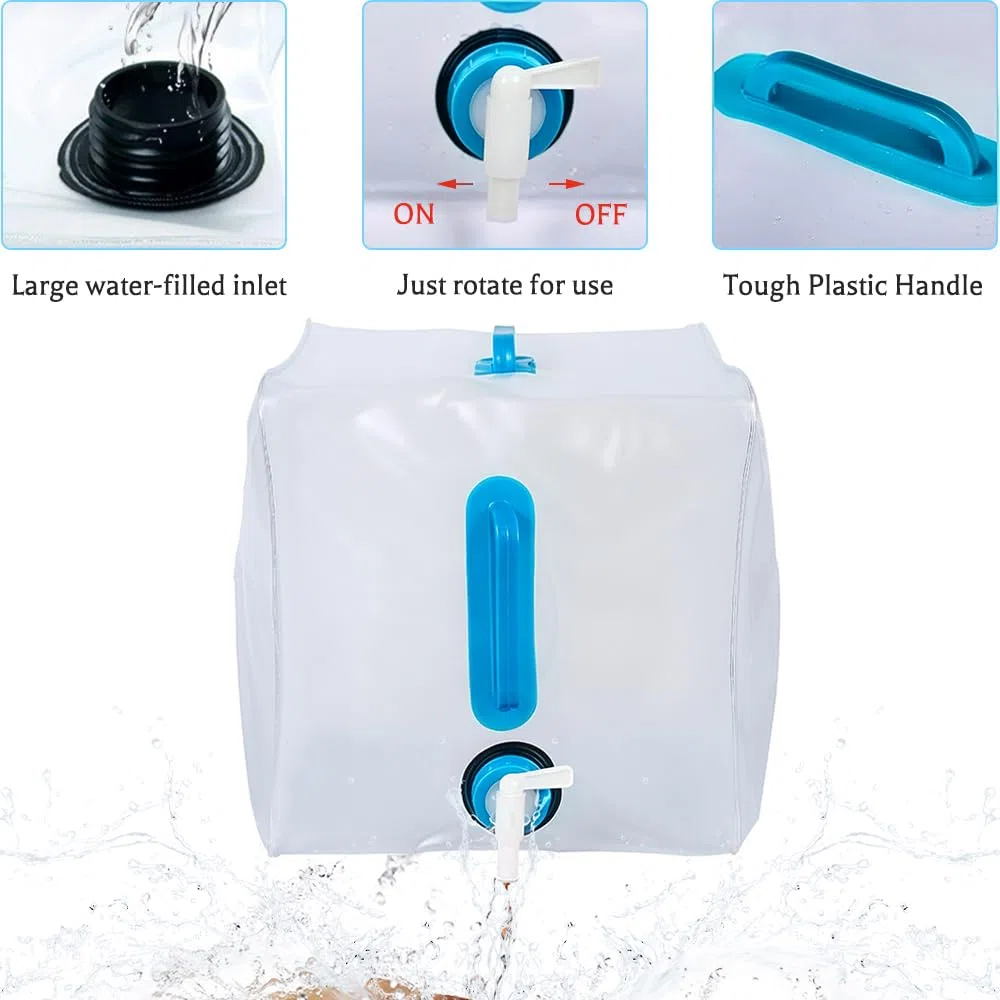 dellyy Bidon Agua Plegable con Grifo, Garrafa Agua Plegable, para Lavar Frutas y Yerduras, Ducharse, Hacer Barbacoas, IR de Picnic, Acampar y Viajar