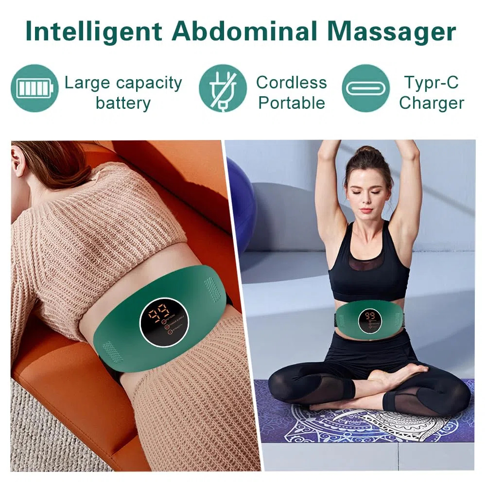 Cinturón Abdominal De Masaje, Máquina de masaje de barriga, Cinturón De Adelgazamiento Eléctrico, Masaje vibratorio en dos etapas, ideal para el hogar, la oficina y los viajes (verde)