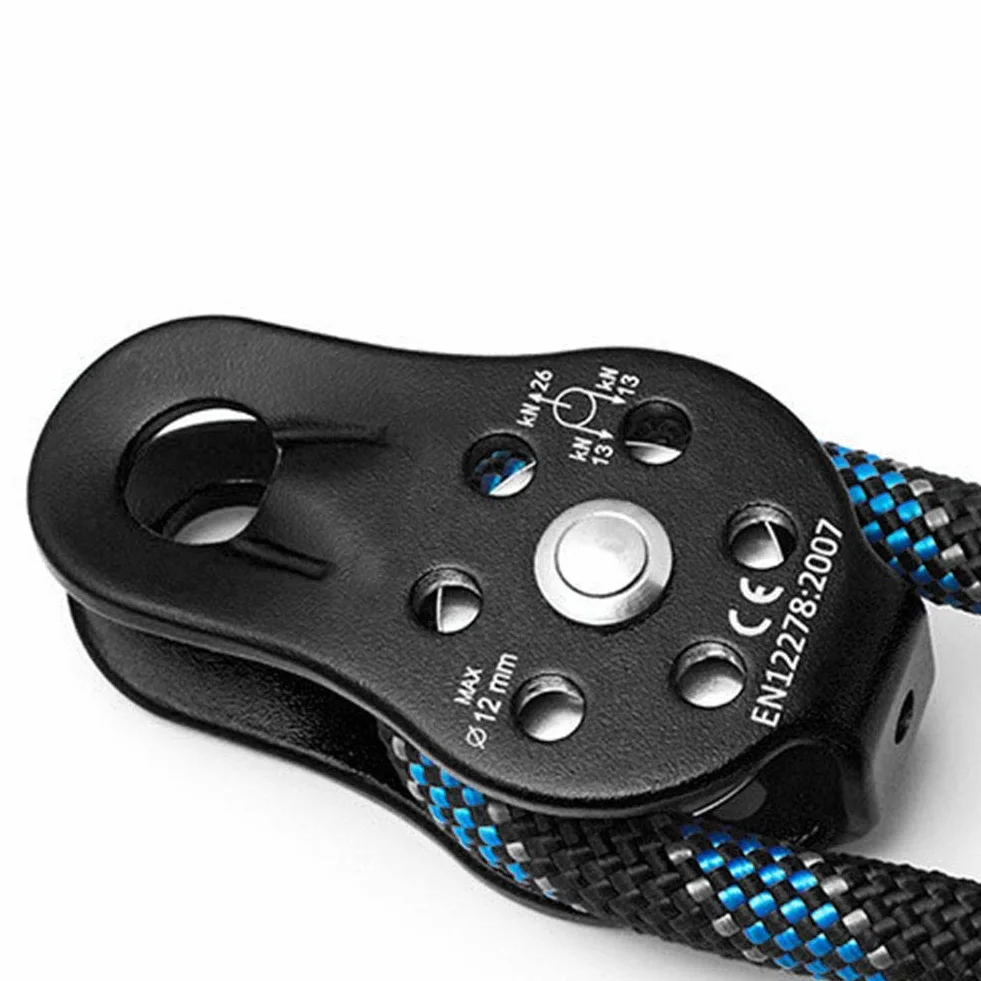 Polea de Escalada en Roca, polea de Escalada 26KN aleación de Aluminio de Alta Resistencia Bloque de polea de Cuerda giratoria única para Escalada de Cuerda de 12mm(Negro)