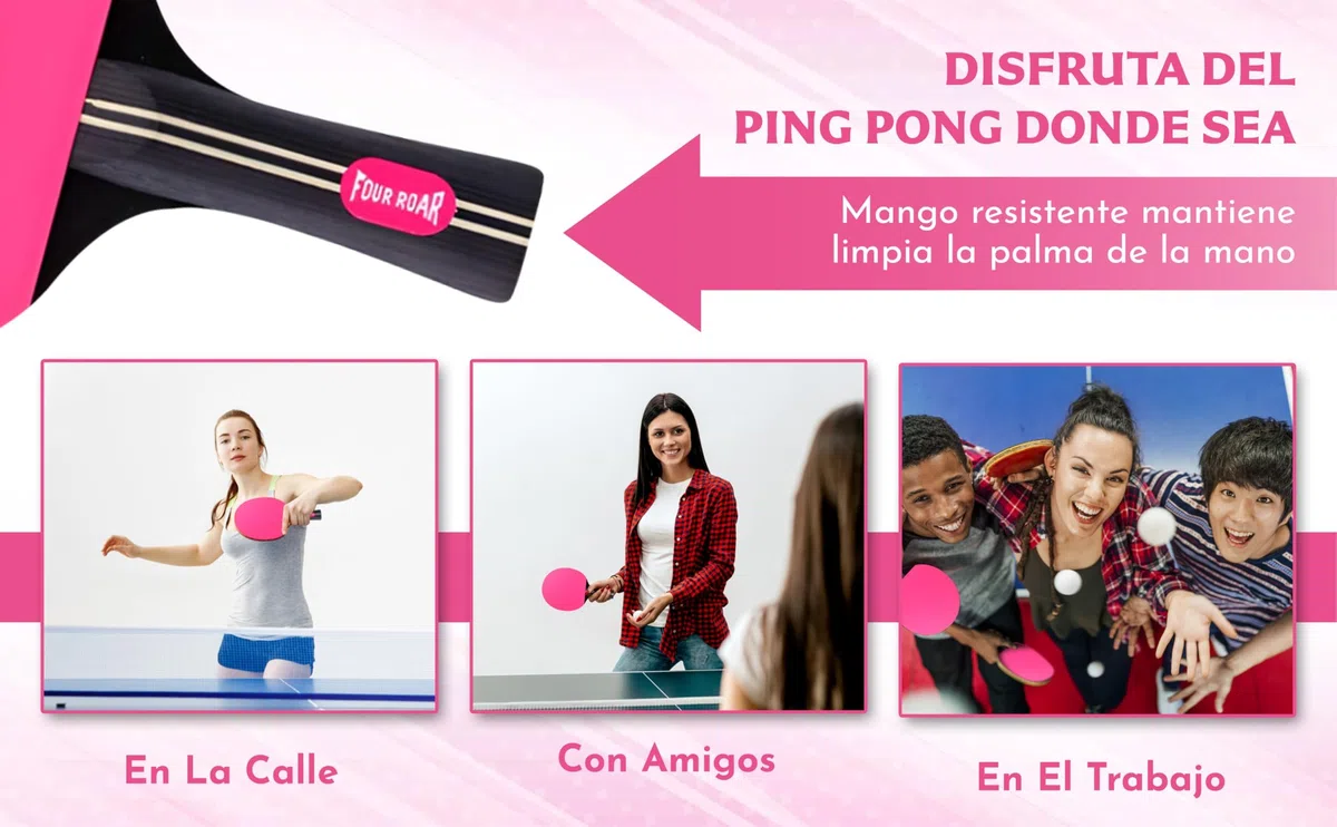 Palas de Ping Pong con 7 Capas | Pack 2 Palas | Raquetas de Ping Pong para Jugadores de Todos los Niveles | Incluye 2 Pelotas y 2 Fundas para Guardar la Pala | Color Rosa