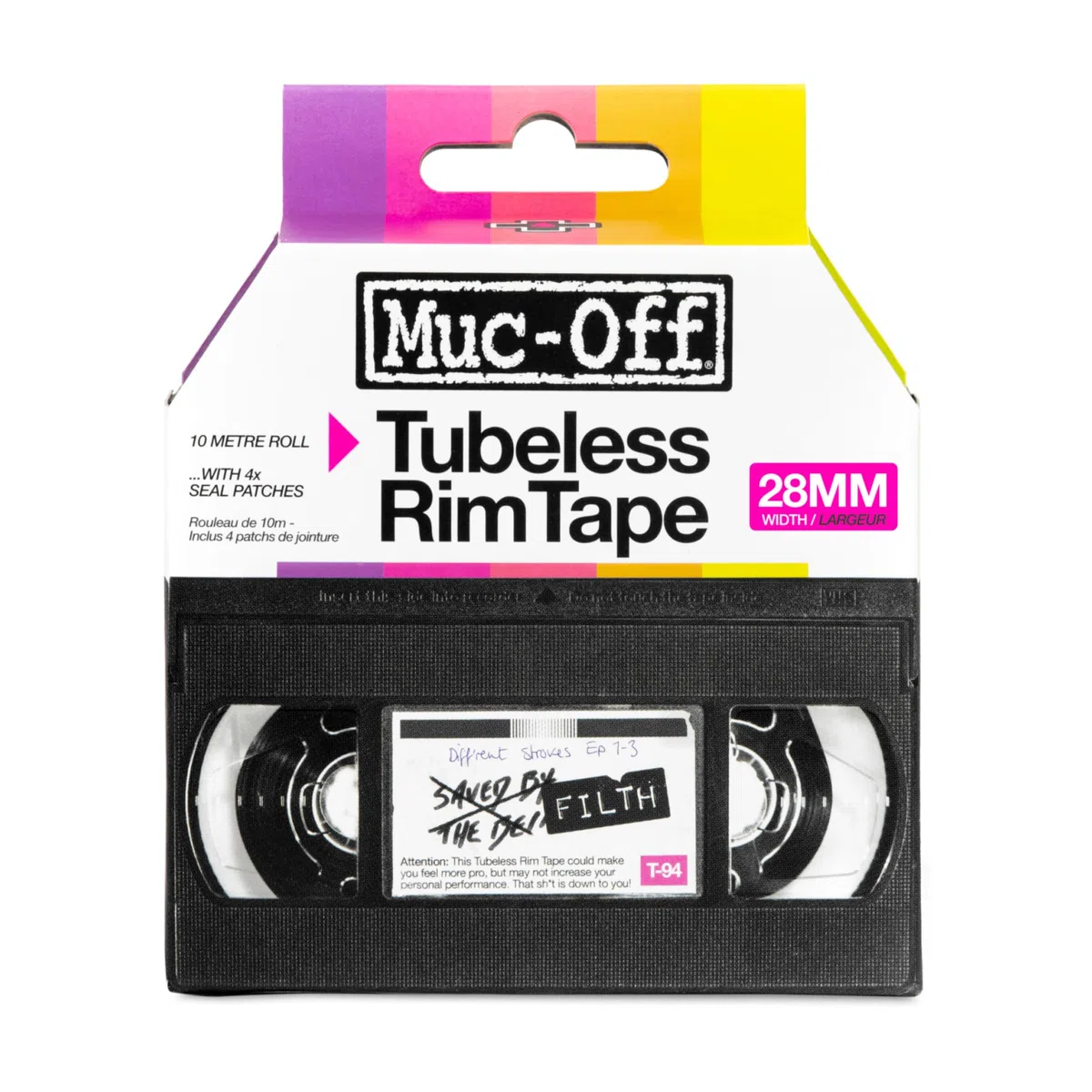Muc-Off Tubeless Rim Tape, 28 mm - Cinta de Llanta para Ruedas Tubeless - Fondo de Llanta Adhesivo Sensible a la Presión - Cinta de Fondo de Llanta de 10 m con 4 Parches de Sellado de Ruedas