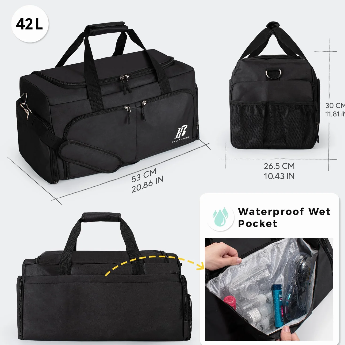 Bolsa Deporte Gimnasio con Compartimento para Zapatos Bolsos Deportivos Travel Duffle Bag