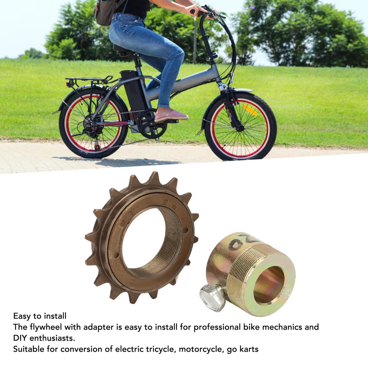 Asixxsix Rueda 16T, Rueda de Hierro para Bicicleta de una Velocidad Kit de Adaptador de Rueda Duradero con Adaptador de 20mm para triciclos eléctricos Motocicletas Karts