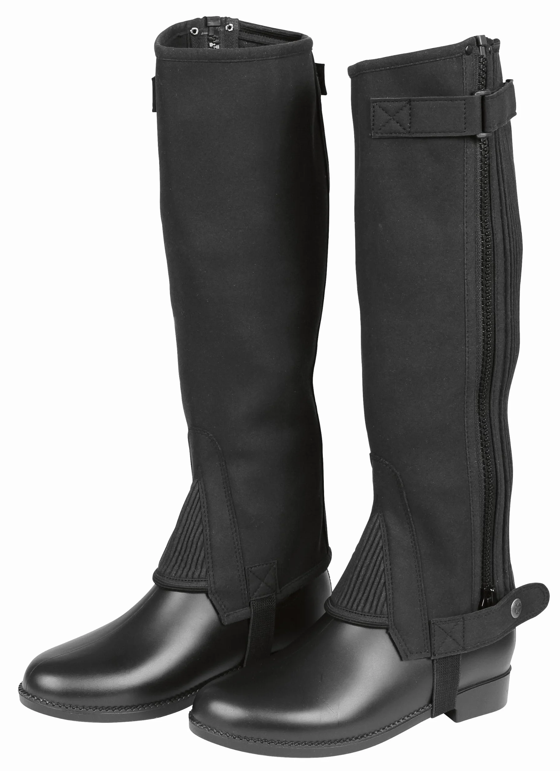 Covalliero Polainas ClassicStretch, Zapatos de Montar, se Venden por Pares, Negro, Talla 140, Altura 33 cm, Piel sintética, para niños, Cremallera, Lavable a máquina