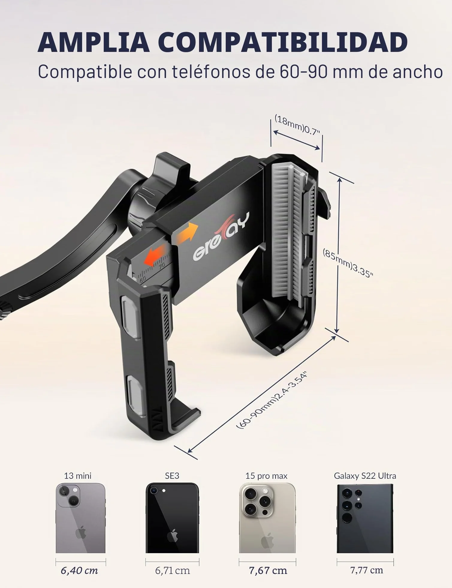 Grefay Soporte Movil Moto [1S Liberación Rápida] Soporte Telefono Moto para Espejo Retrovisor con Rotación 360 para Smartphone de 4.5-7" Pulgadas (Black 1)