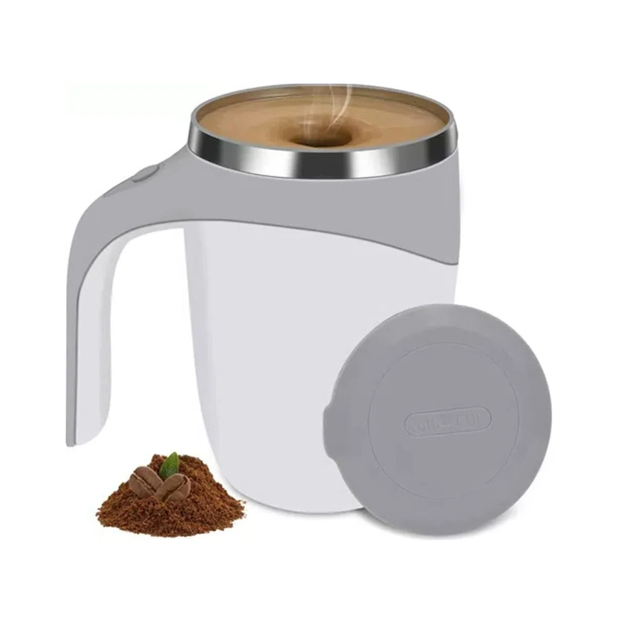 Zerodis Taza de café Agitadora Magnética Eléctrica, Taza Mezcladora de Acero Inoxidable, Taza de Viaje, Taza Mezcladora Automática para café, Leche, Cacao, 380ML (Blanco)