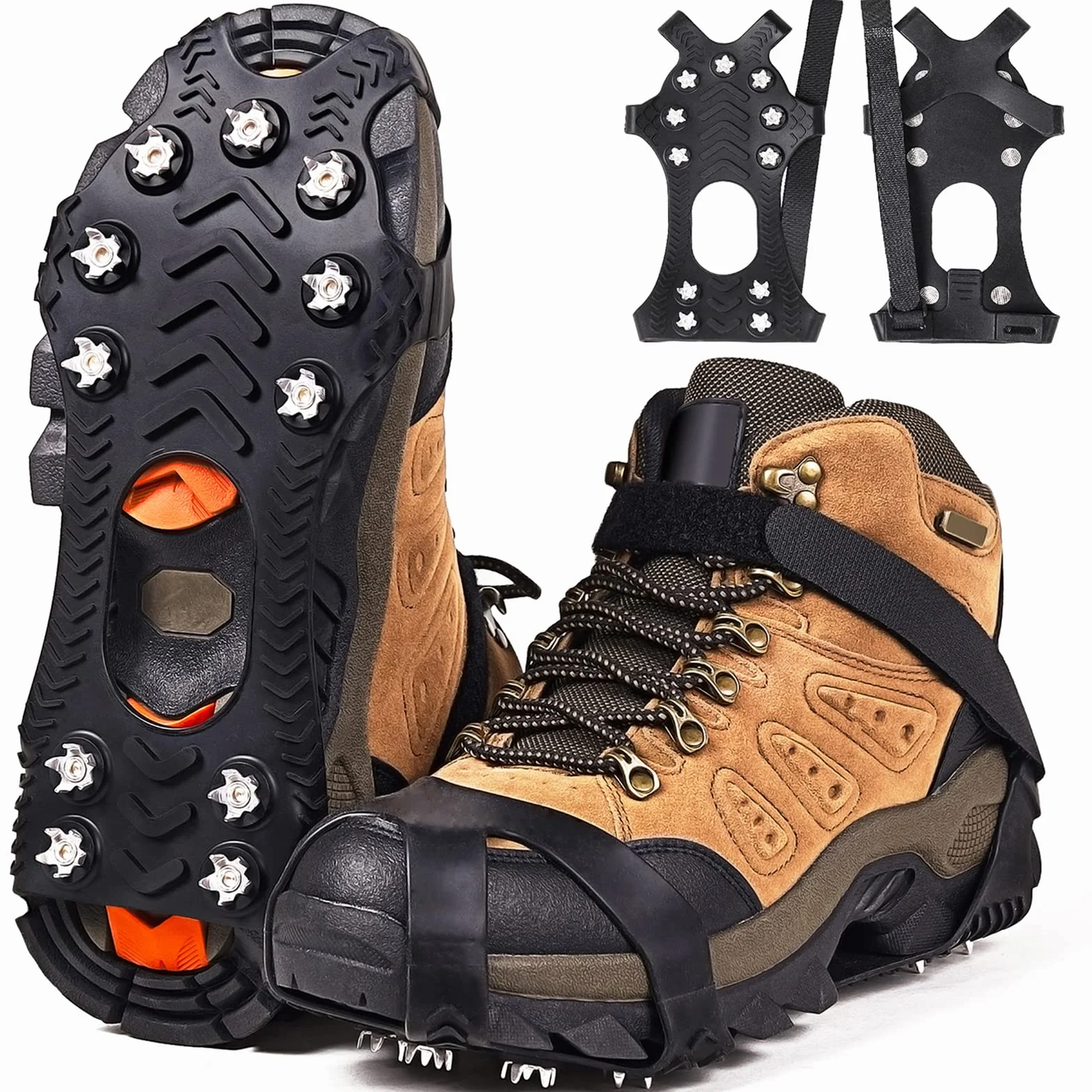 Crampones Inoxidable Nieve Hielo, Crampones Ligeros Trail Running, Portátil Antideslizante Excursiones Pesca Caminata