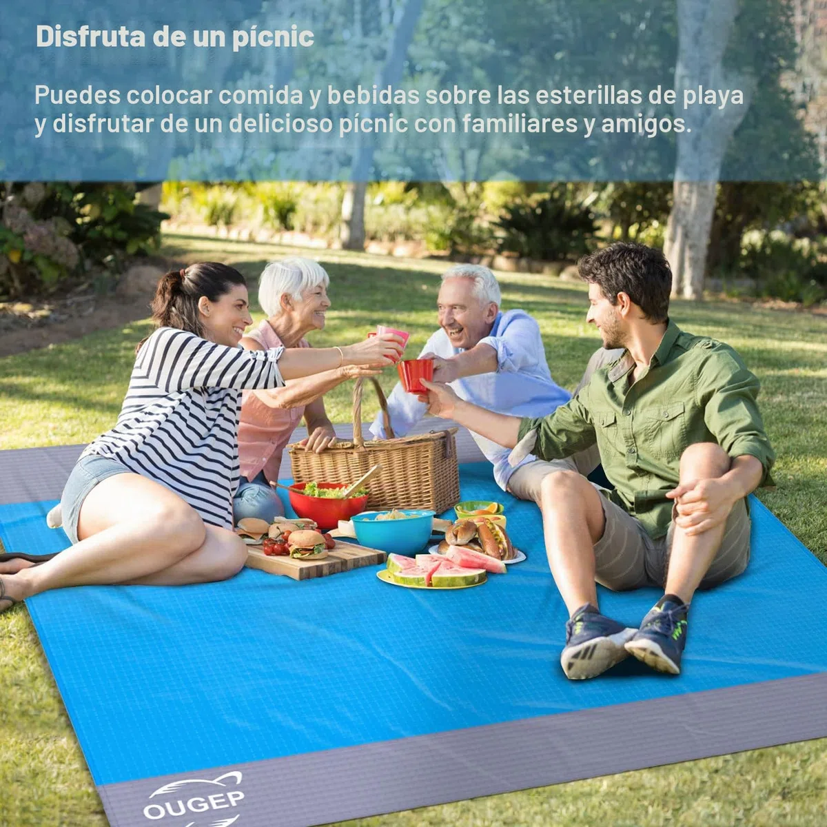Tapete de Praia, 200 x 230 cm, Alfombra Playa, Manta Grande Anti-areia Manta de Piquenique Impermeável, para Parque, Caminhadas, Viagens ao ar Livre (Azul/Gris)