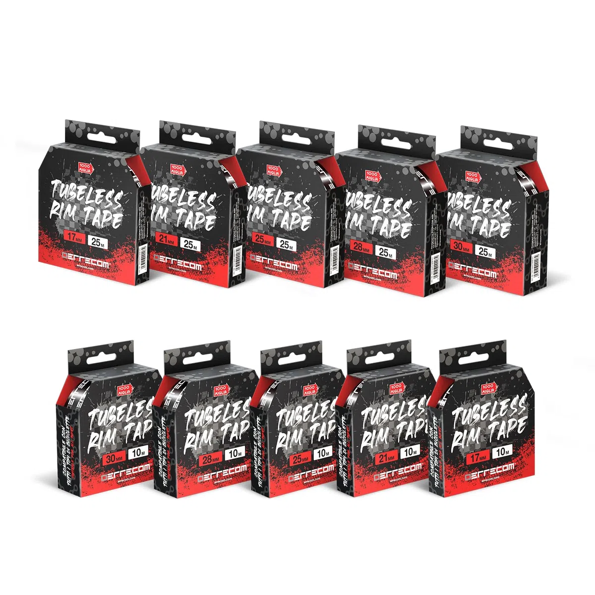 1000 Miglia Tubeless Rim Tape 10 metros x 17 mm, Cinta Sellante para convertir llantas de bicicleta con cámara a Tubeless, Ultra Resistente, Incluye 4 Sellos Adhesivos