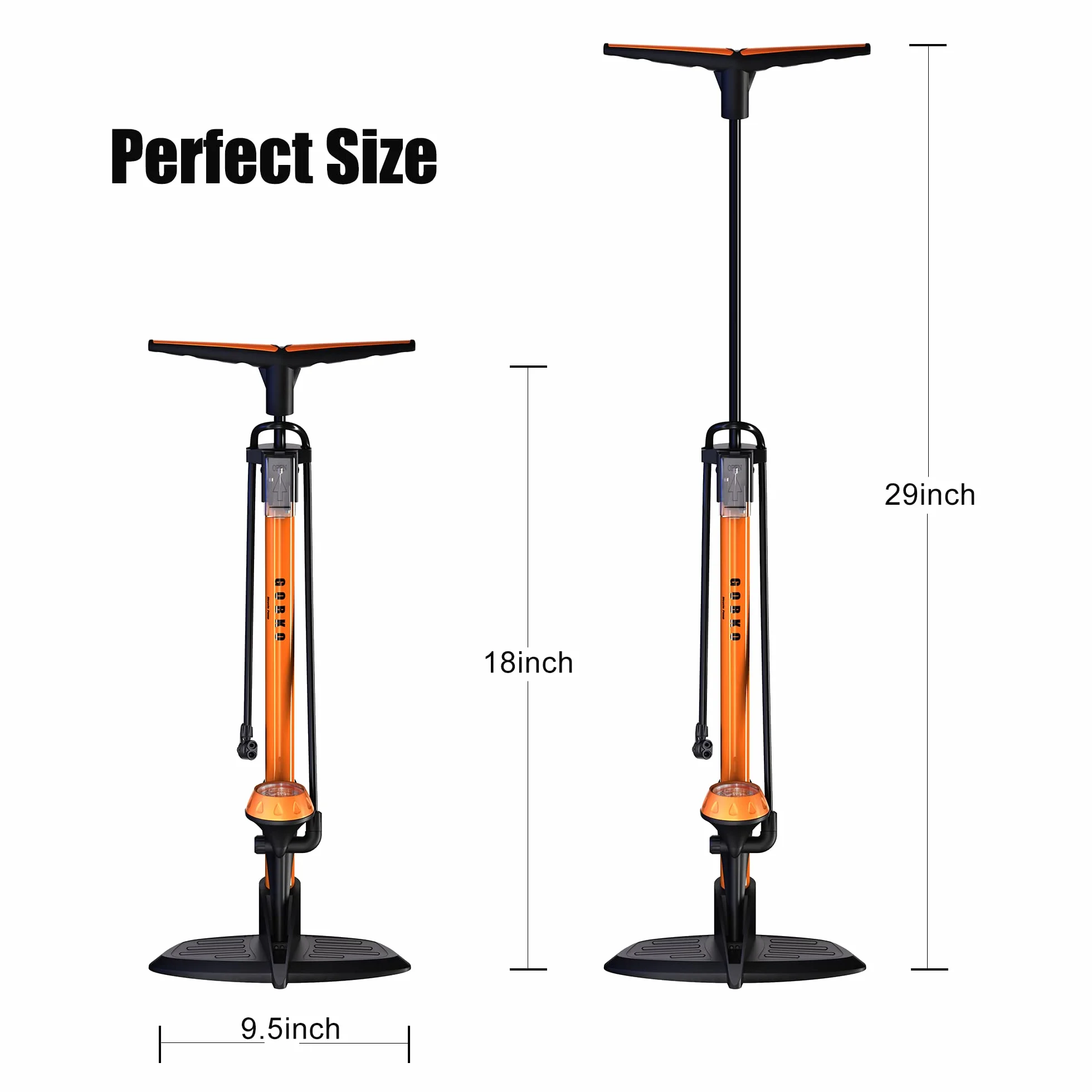 GOBKO Bomba de Bicicleta Bomba de Pie con Manómetro, Bomba de Bicicleta con Presta y Schrader Bomba de Neumático Multifuncional para Bicicletas Bomba de Bolas Deportivas 160Psi &11Bar