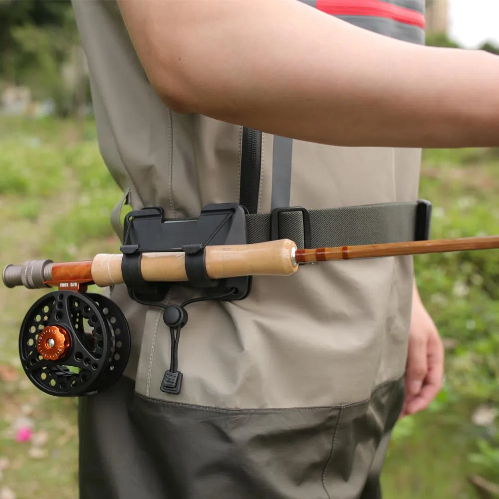 Raprance Soporte giratorio para caña de pescar para pesca con mosca, cinturón de soporte para caña de pescar portátil