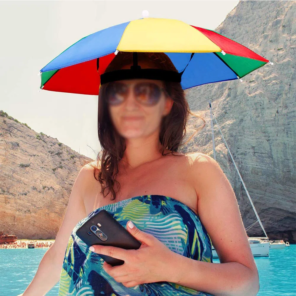 Amaoma Paraguas Cabeza Color Arcoiris para el Sol y la Lluvia Sombrero Paraguas Gorra Visera para Pesca con Diadema Ajustable Gorro de Paraguas para Golf Pesca Acampada Playa
