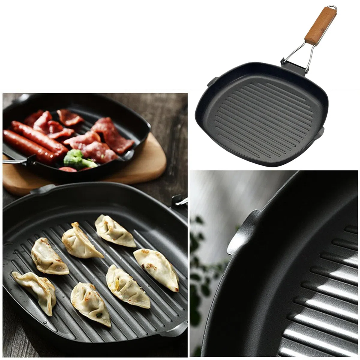Sartén plegable con revestimiento antiadherente para picnic con asa para almacenamiento y cocina en interiores