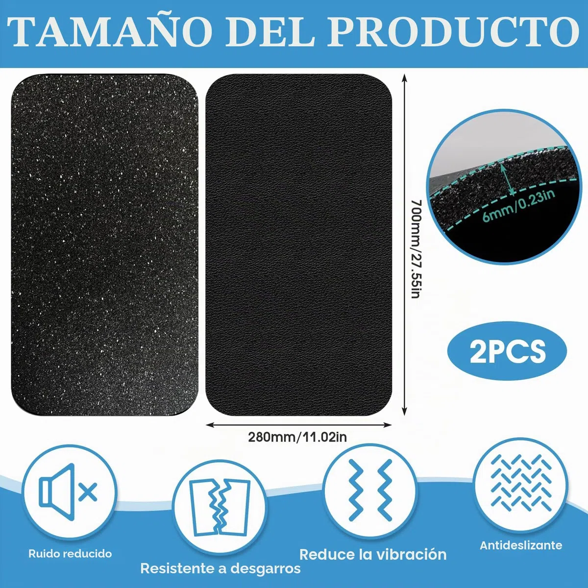 Erzekrim Alfombrilla protectora para el suelo para equipos de deporte y fitness 28 x 70 cm 2 piezas Alfombrilla protectora para el suelo con amortiguación de impactos para fitness 6 mm de grosor