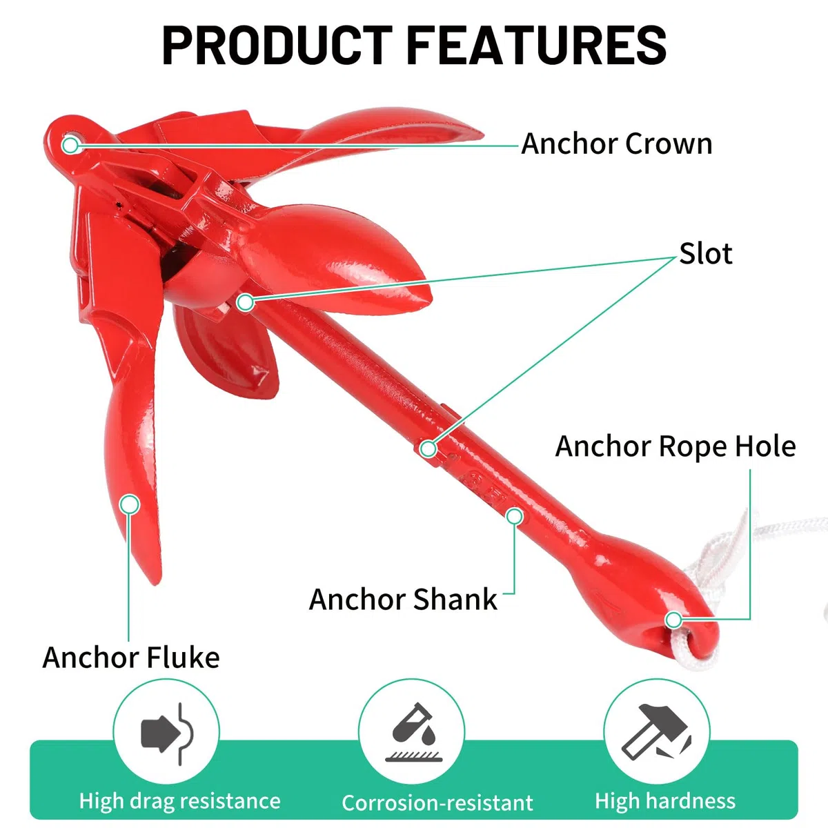 SWAWIS Ancla para barco, accesorio para barco, ancla plegable