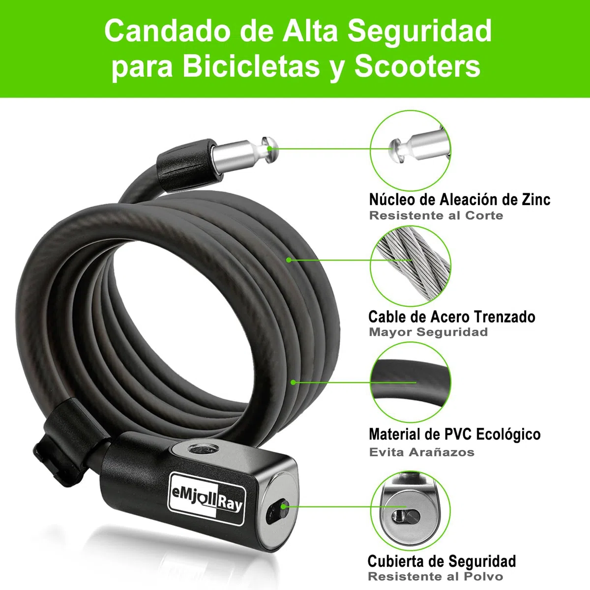 Candado Bicicleta con 2 Llaves 120CM Patinete Electrico con Soporte Candado Moto Cadena Bicicleta Antirrobo para Bici Moto Patinete Scooter