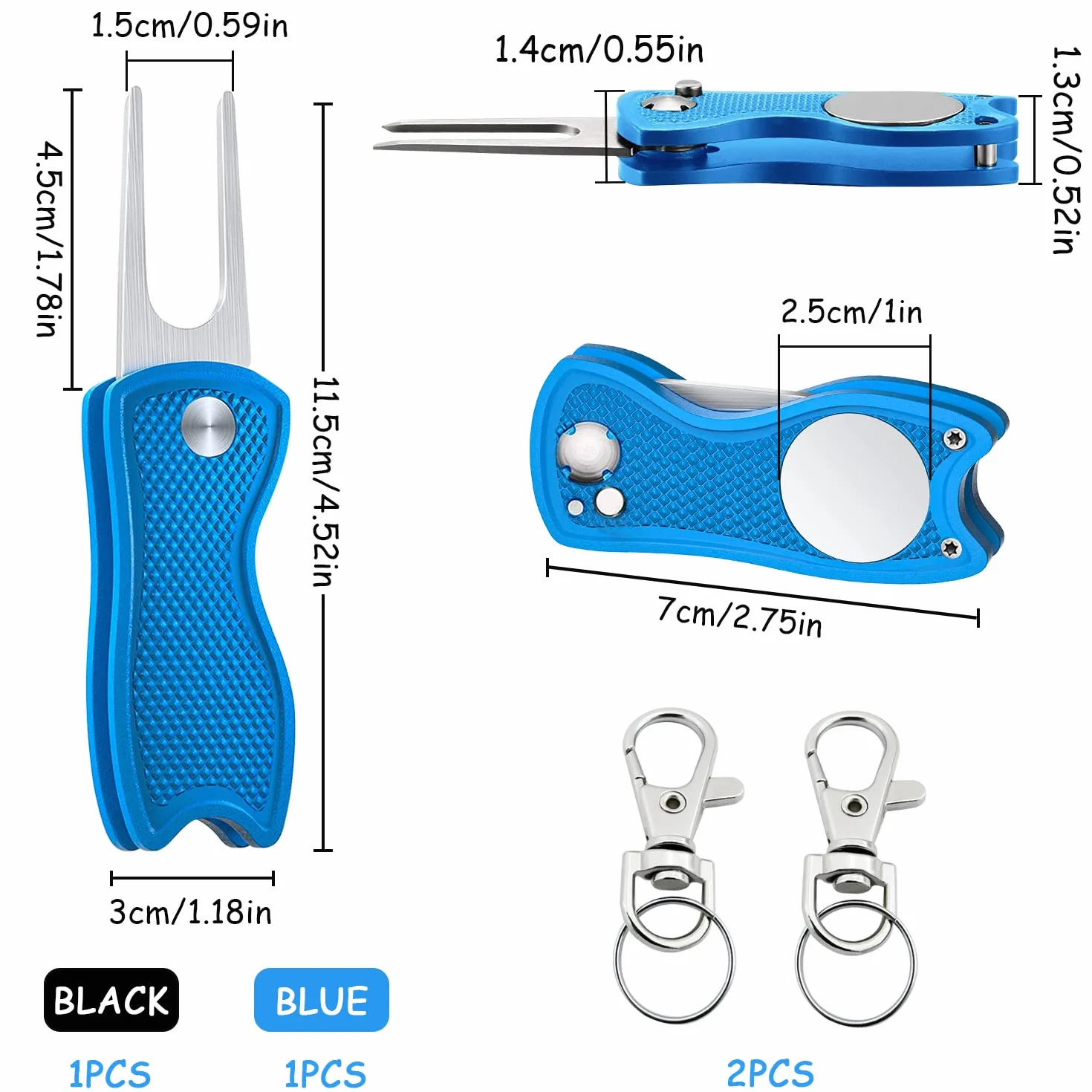 LBING 2 piezas de horquilla de golf divot reparación botón pop-up y marcador de bola de acero inoxidable para golf, club, deportes al aire libre y herramientas de golf clásicas regalo