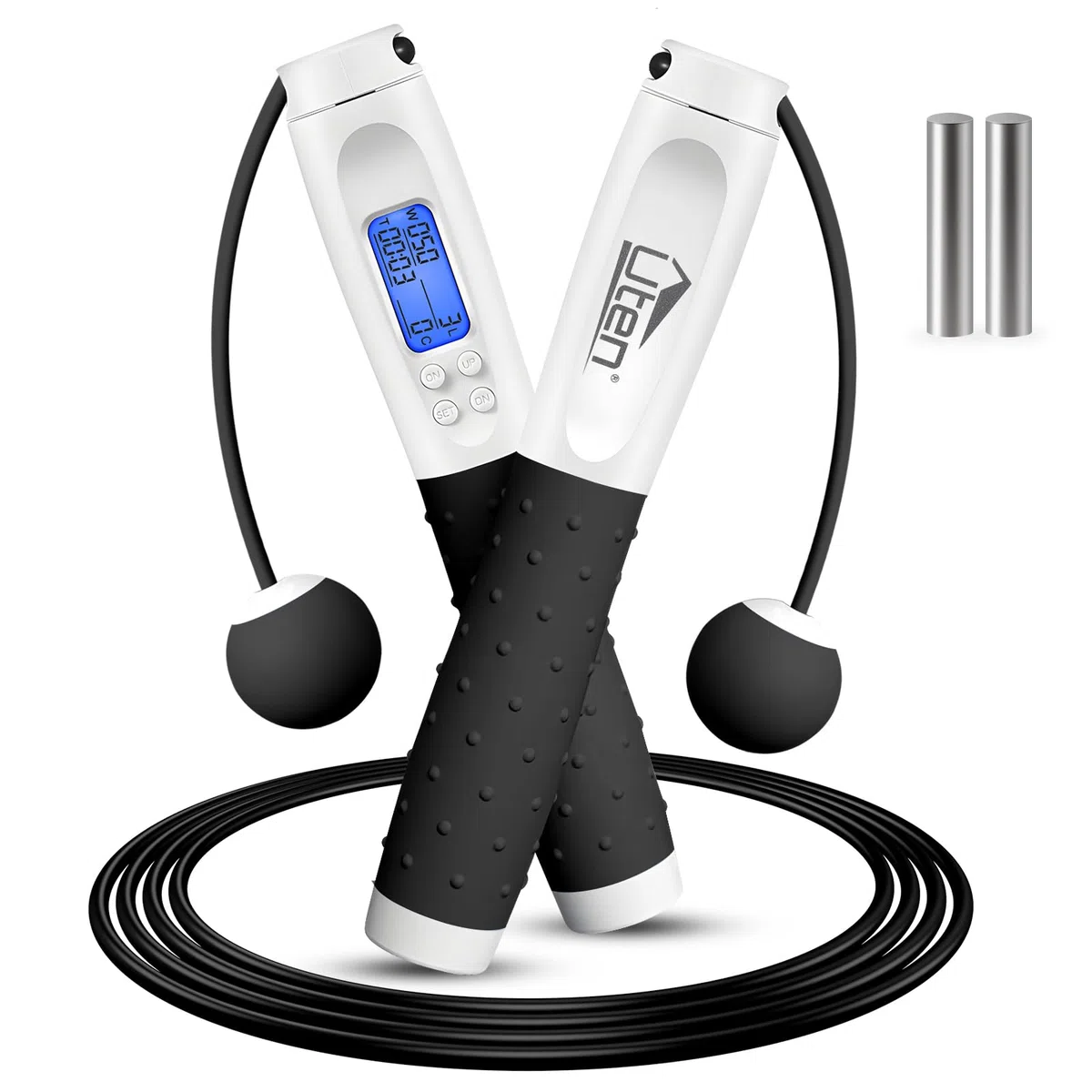 Uten Cuerda para Saltar, con Temporizador y Contador de Calorías, Cuerda para Saltar Inalámbrica, Longitud Ajustable, 3m, Mango Antideslizante, para Fitness, Entrenamiento