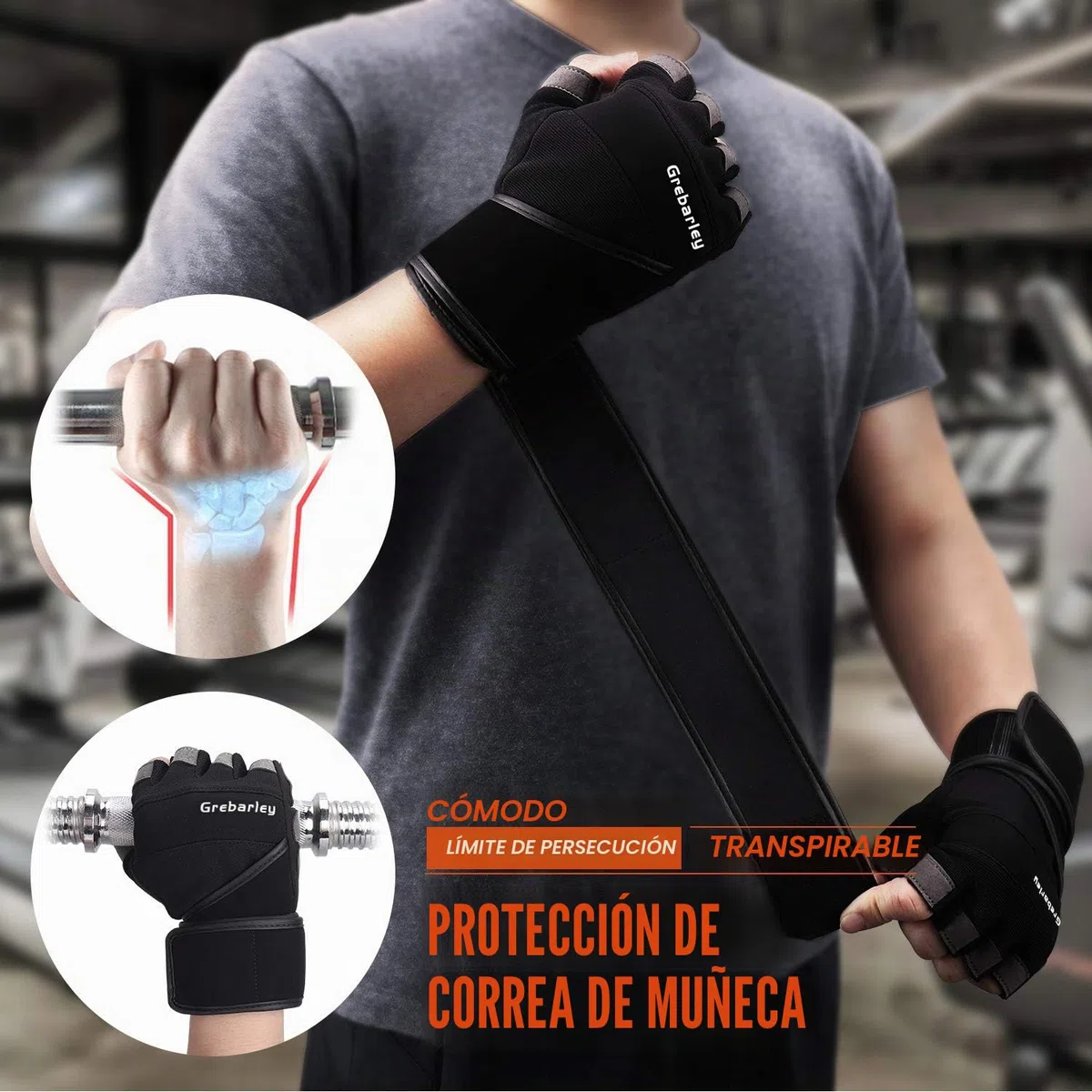 Grebarley Guantes Gimnasio,Gym Guantes Transpirable con Protección Completa de Muñeca y Palma,Entrenamiento Cruzado,Gym Guantes de Entrenamiento para Hombre y Mujer