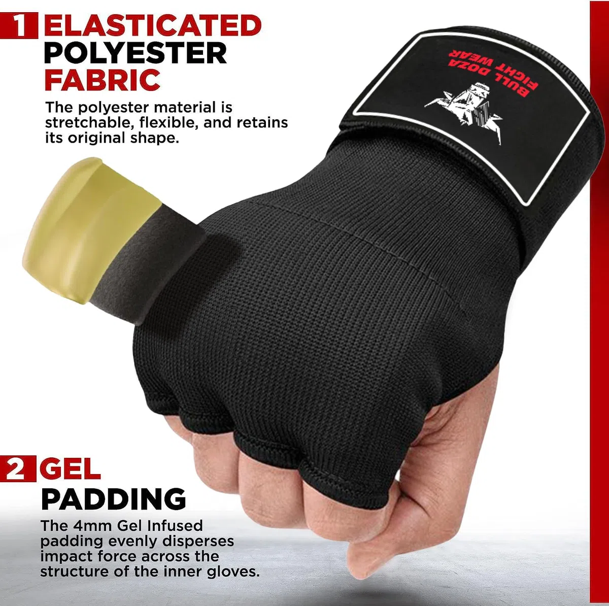Cuatro Tallas - Guantes Interiores de Boxeo de Gel con Correas de 75 cm, Elásticos y Acolchados, Protección de Puños para Artes Marciales y Entrenamiento.