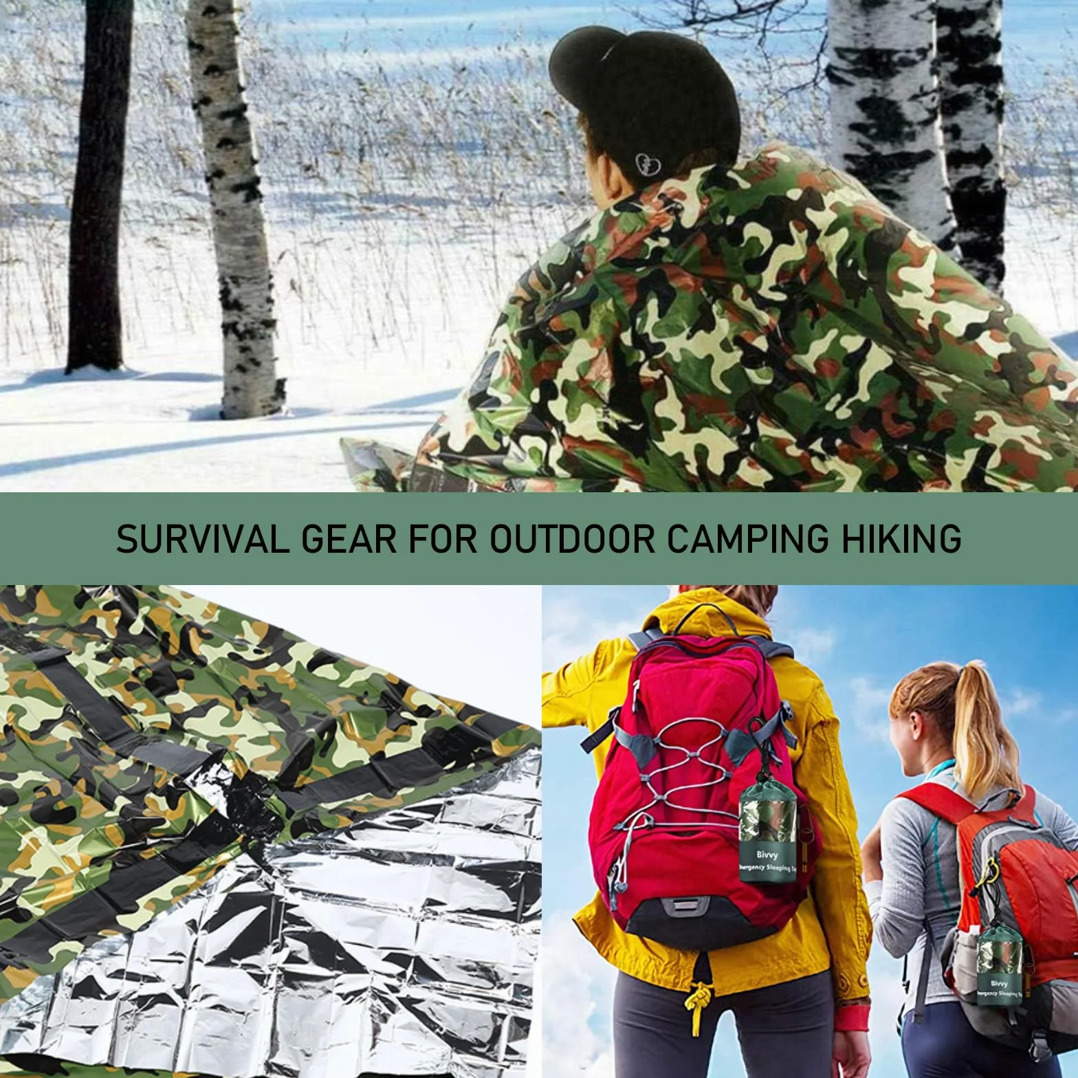 2 Paquetes Saco de Dormir de Emergencia, Saco de Vivac Térmico Ligero e Impermeable, Mantas de Supervivencia Saco de Nailon Portátil para Acampar, IR de Excursión, al Aire Libre