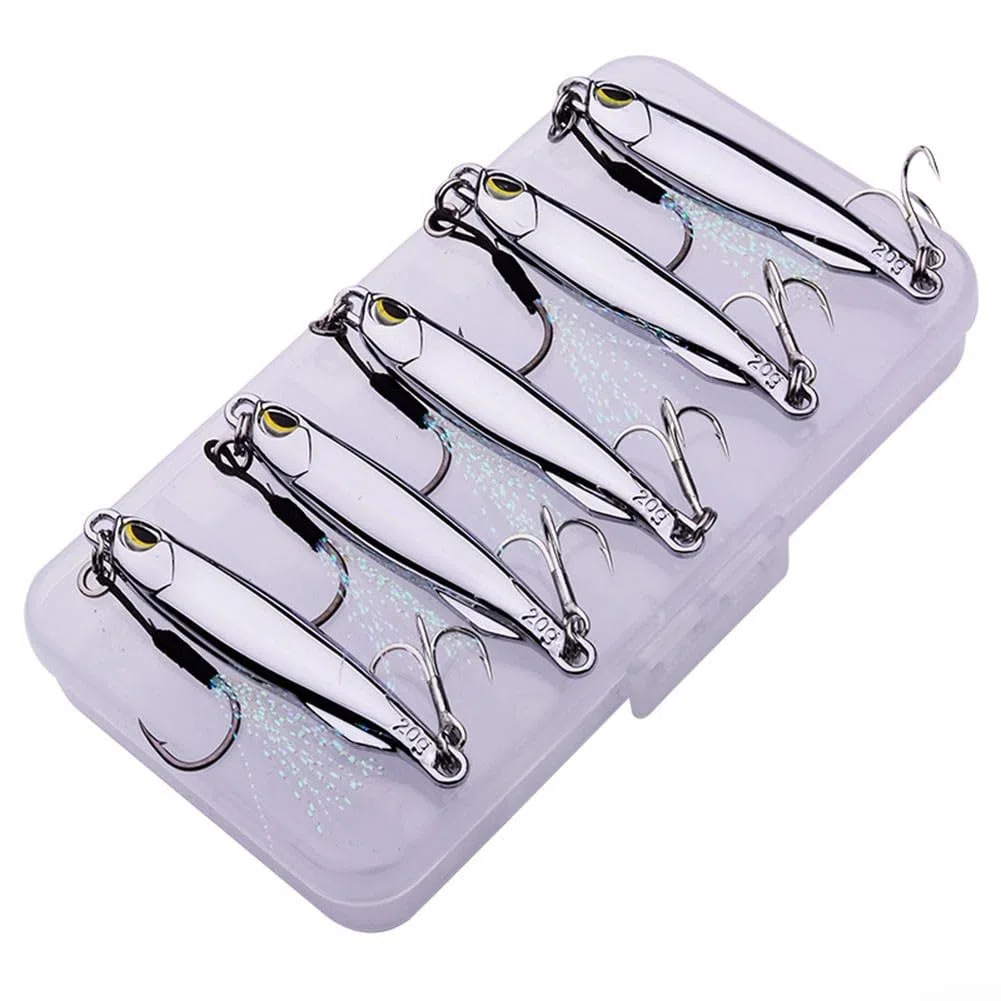 Señuelos de pesca de metal, 5 cebos de cuchara plateada para trucha lubina, agua salada, juego de cebo de pesca de agua dulce