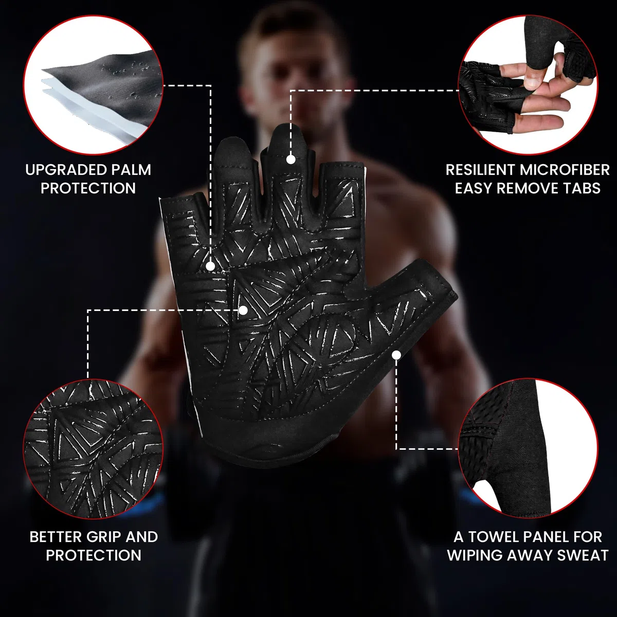 WESTWOOD FOX Guantes de gimnasio para hombres y mujeres: guantes ventilados para levantamiento de pesas, fitness, ciclismo y entrenamiento con acolchado grueso, protección completa de la palma, agarre