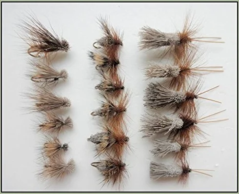 Moscas para pesca de trucha, 18 unidades, con pelo de ciervo, ciervo canadiense y estilo G & H, varios tamaños, para pesca con mosca