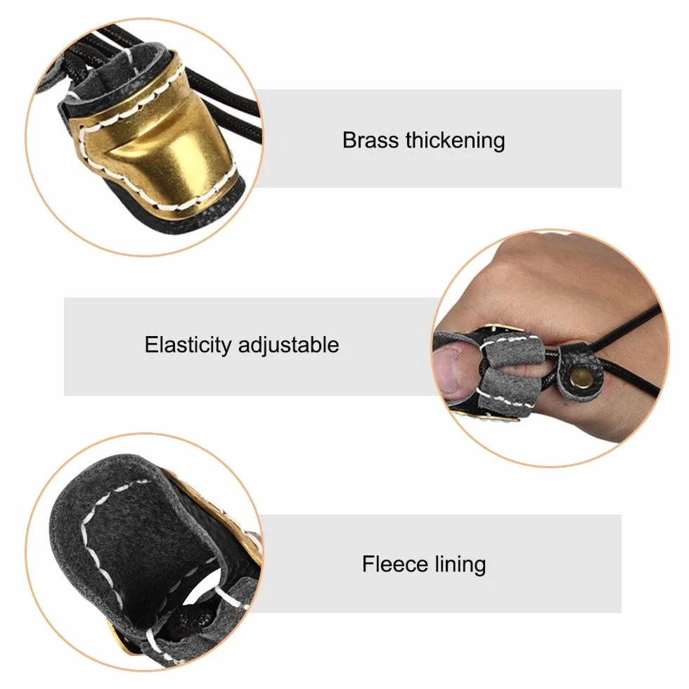 DONGKER Arco pulgar protector de dedos, anillo de protección de pulgar de cuero de latón, anillos ajustables para el pulgar para el tiro con arco tradicional