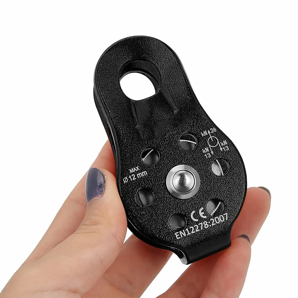 Polea de Escalada en Roca, polea de Escalada 26KN aleación de Aluminio de Alta Resistencia Bloque de polea de Cuerda giratoria única para Escalada de Cuerda de 12mm(Negro)