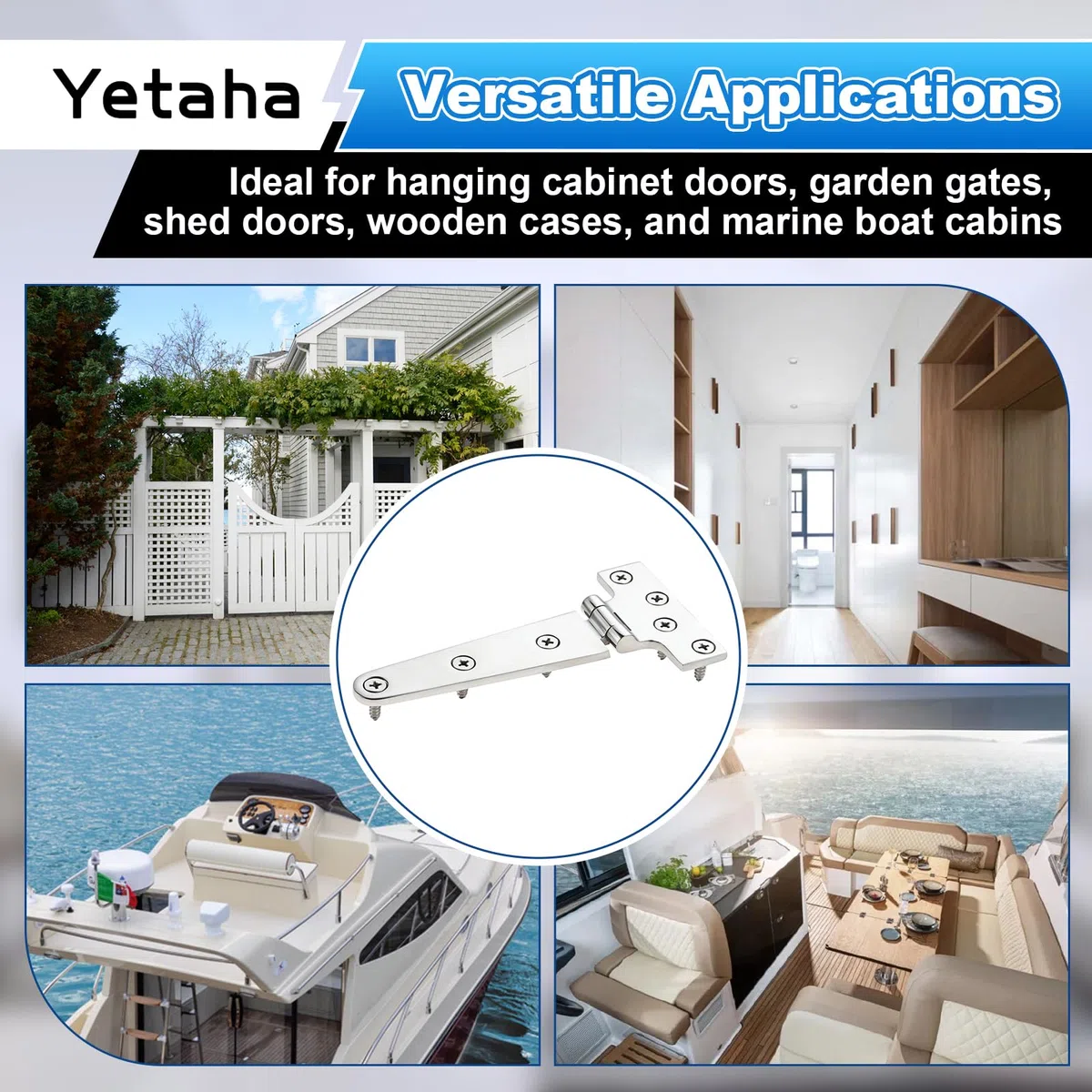 Yetaha Bisagras en T engrosadas de acero inoxidable 316 con tornillos M5 para yate, barco de pesca, lancha rápida (2 unidades, 151 x 75 mm)