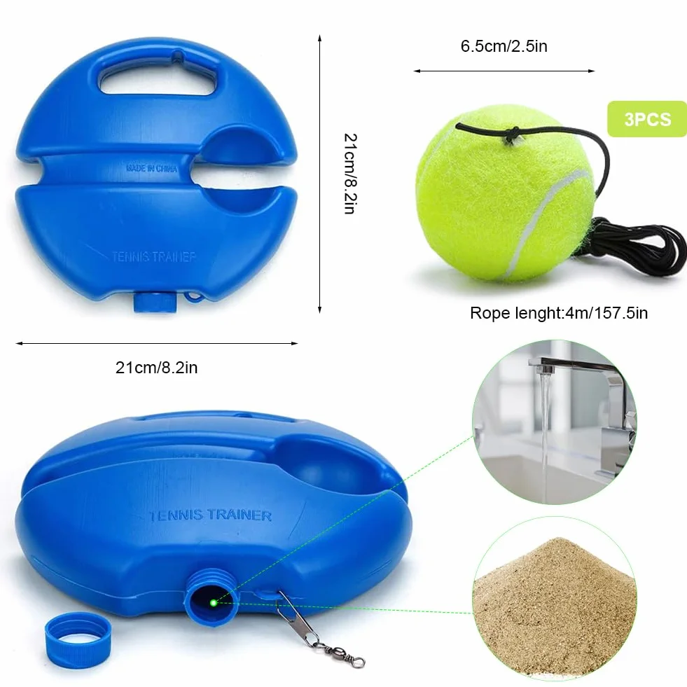 Entrenador de tenis redondo con 3 pelotas de tenis, entrenamiento individual para exteriores, juego de pelota innovador para niños y adultos en el jardín parque
