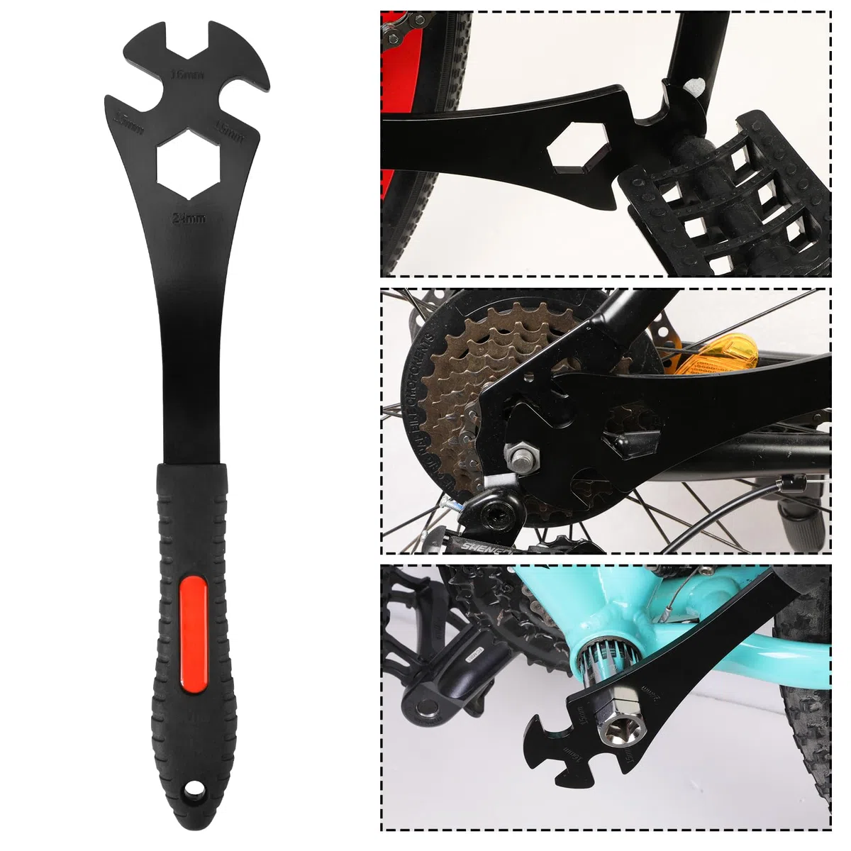 Oumers Herramienta de Eliminación de Cassette de Bicicleta, Látigo de Cadena de Bicicleta + Llave de Pedal + Herramienta para Removedor de Rueda Libre 2 en 1, Removedor de Piñón de Llave