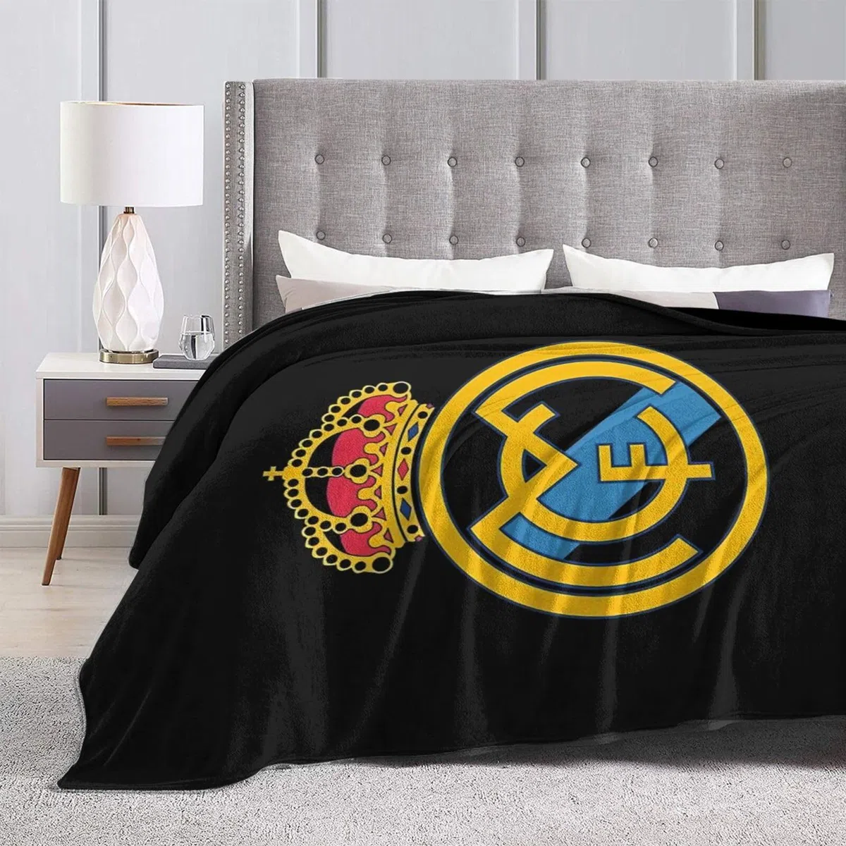 Manta de Real Madrid, suave y acogedora de forro polar, de felpa, ligera, cálida, esponjosa, manta de franela y cubrecamas para sofá, sillón, cama, 127 x 101 cm