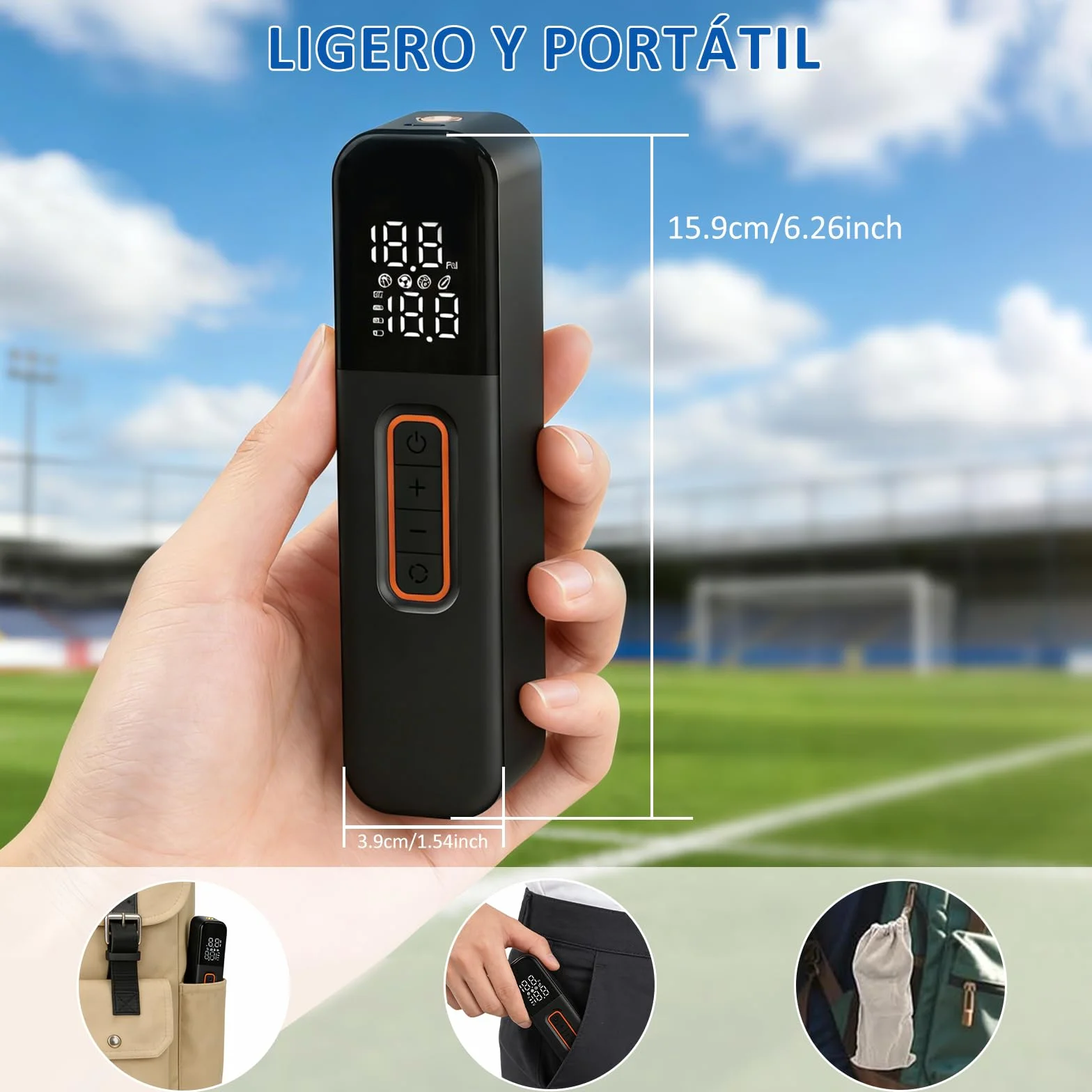 Bomba de Bola eléctrica, Bomba de Aire Inteligente, inflado de Bola rápido portátil con manómetro preciso y Pantalla LCD Digital para fútbol, ​​Baloncesto, Voleibol, Rugby (2 Agujas y 1 Boquilla)
