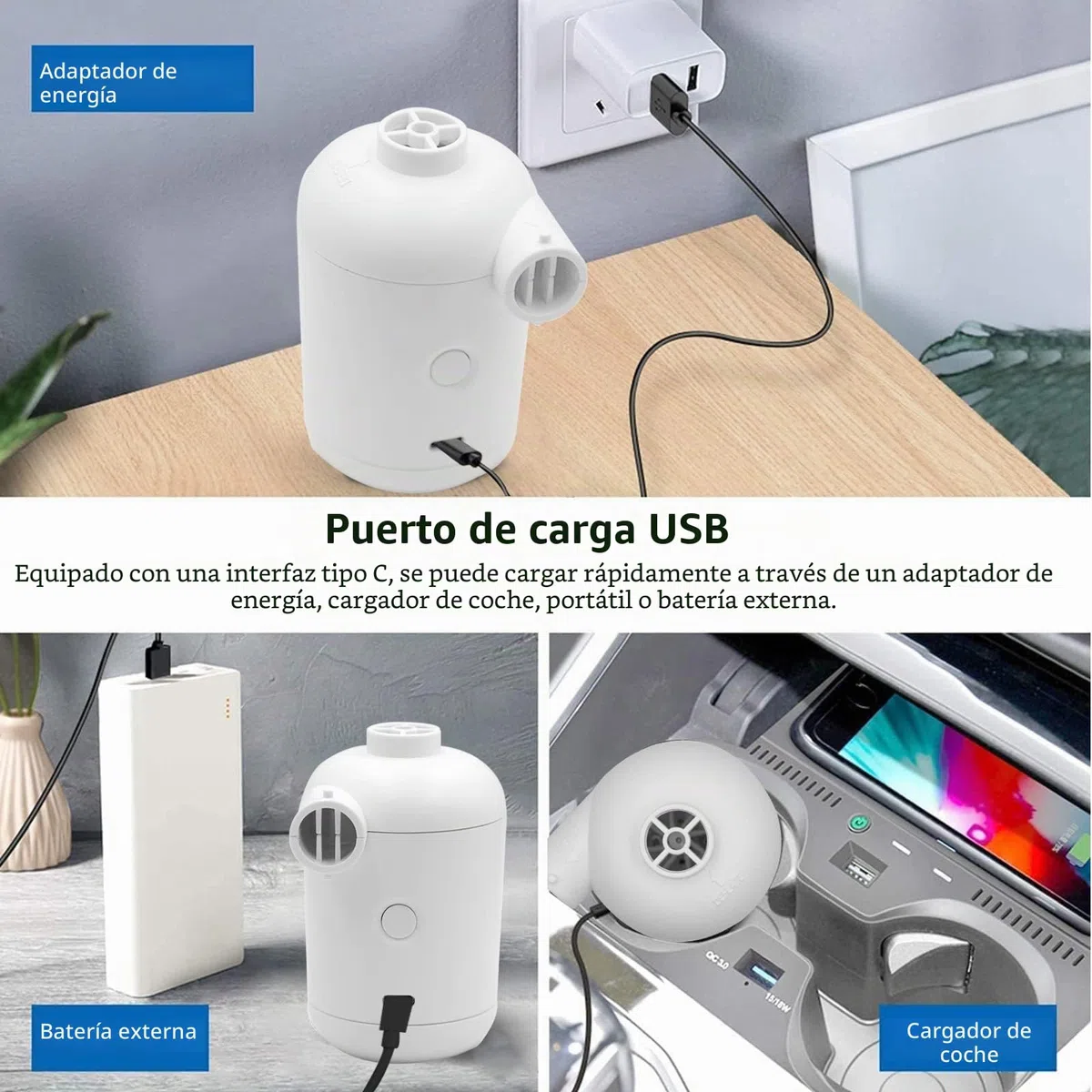 OBEST Mini Bomba de Aire Eléctrica USB,2 en 1 para Inflar y Desinflar,Bomba Eléctrica Portátil Inflable para Camping con 4 Boquillas para Colchoneta de Playa/Piscina Exterior/Anillo de Natación
