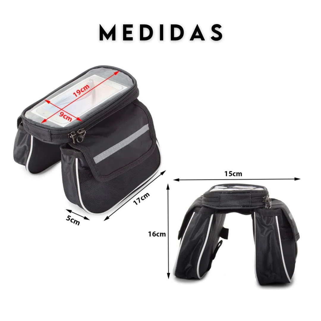 Bolsa Manillar Impermeable para Bicicleta - Funda Central Extraíble para Móvil - Bolsa Táctil para Marco Superior Delantero - Alforjas para Montaña