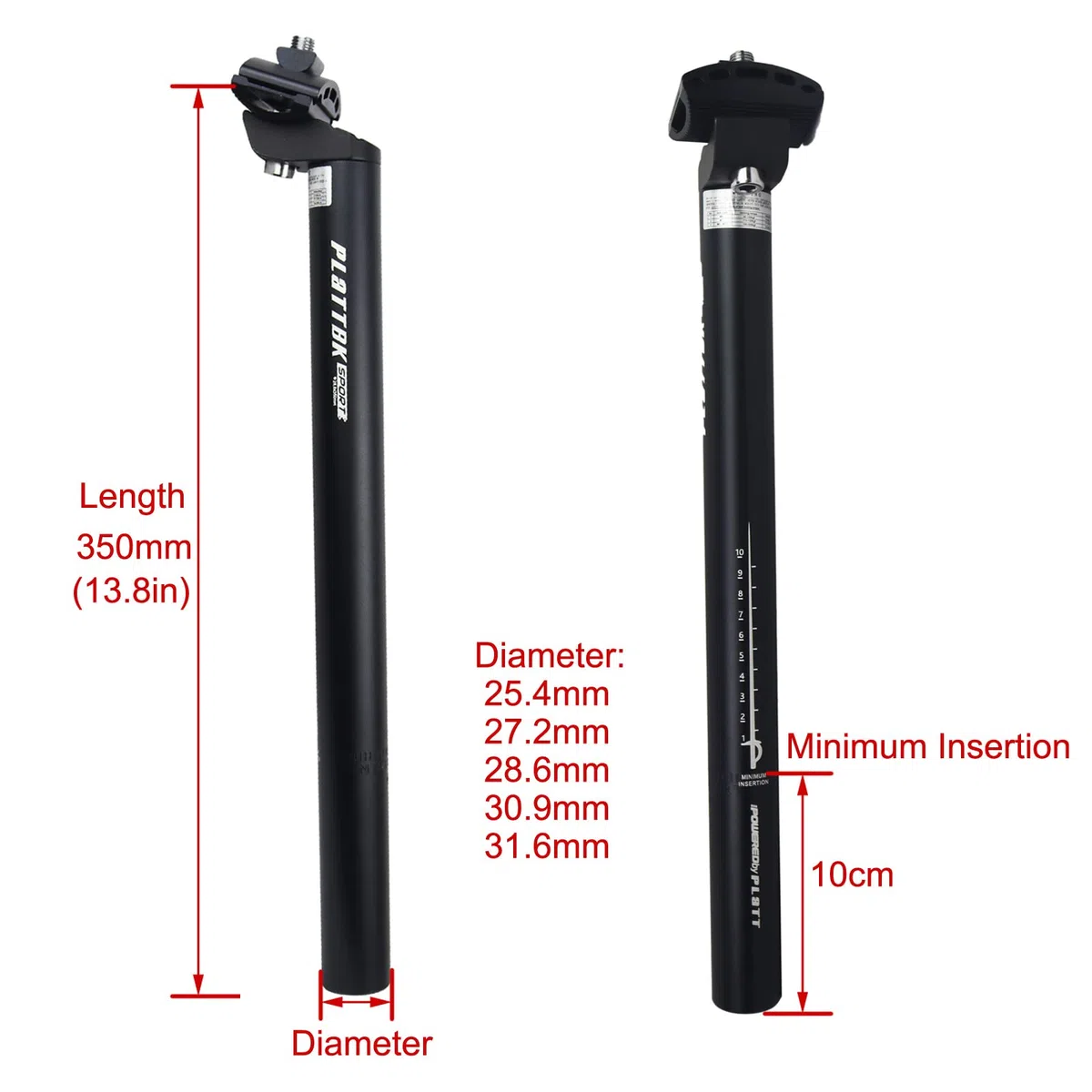 PLATTBK Tija de Sillín Bicicletas montañera Aleación de Aluminio Tijas Sillin para MTB 25.4/27.2/28.6/30.9/31.6MM Seatpost