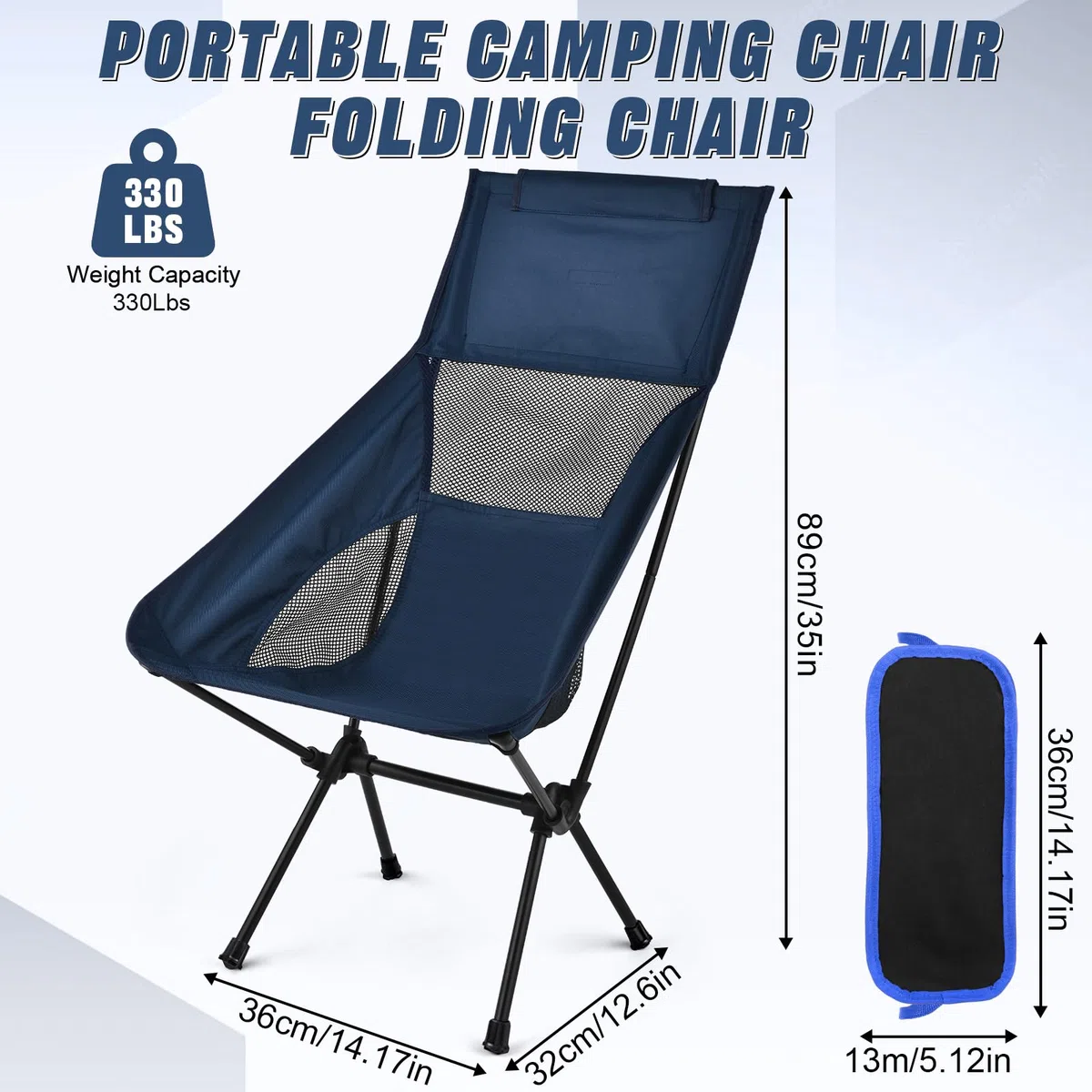 Silla de Camping Ligera Plegable, Capacidad de Carga 150kg, Silla de Camping Portátil con Bolsa de Almacenamiento, Silla de Playa Compacta para Picnic, Camping, Viajes, Pesca, Paya - Negro