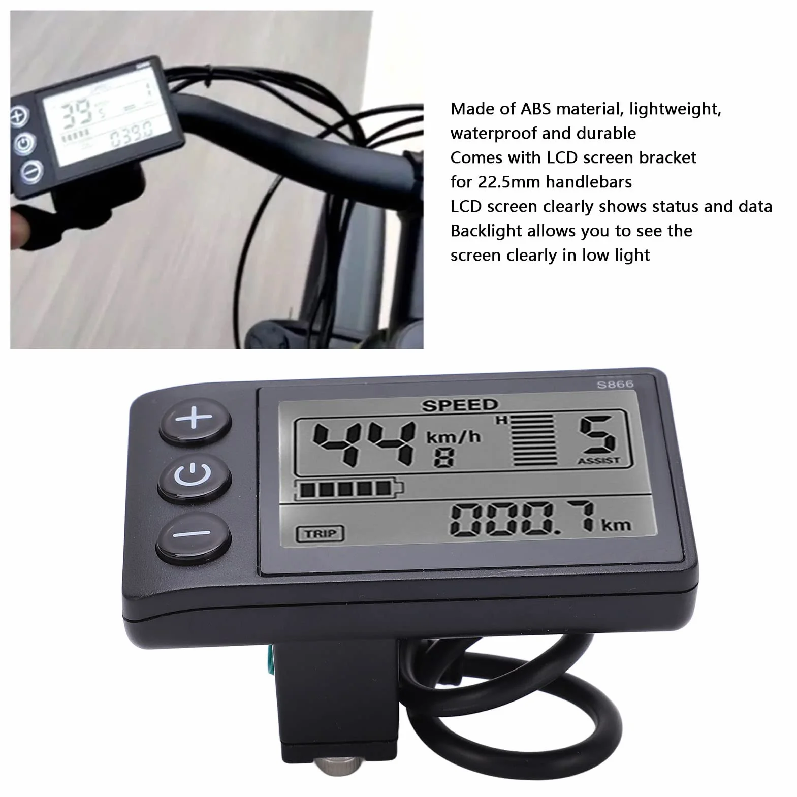 Cuifati Medidor de Pantalla LCD Eléctrico con Luz de Fondo, Velocímetro de Bicicleta Eléctrica a Prueba de Agua, Medidor de Pantalla Ebike Multifuncional, Ligero, Larga Vida útil