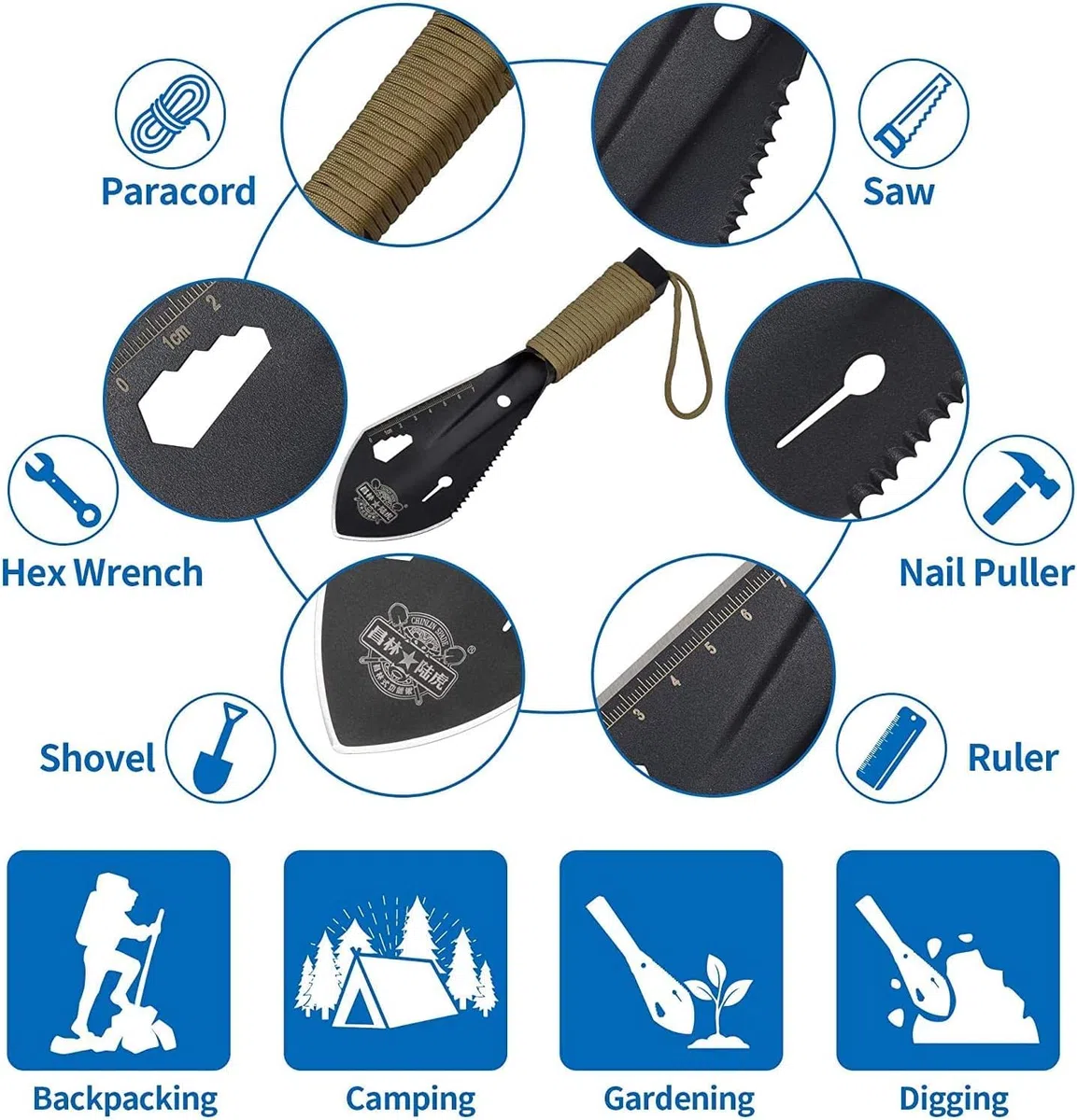 Paleta ultraligera para mochilero, pala de jardinería, pala de camping, pala portátil de supervivencia, para senderismo, jardín, multiherramienta con bolsa de transporte para cavar catole