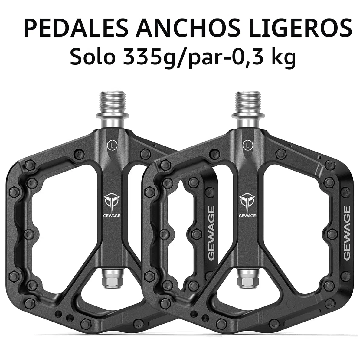 GEWAGE Pedales de Bicicleta de montaña, Fibra de Nailon MTB Antideslizantes, 9/16 ", Plataforma Planos Ligeros y Anchos