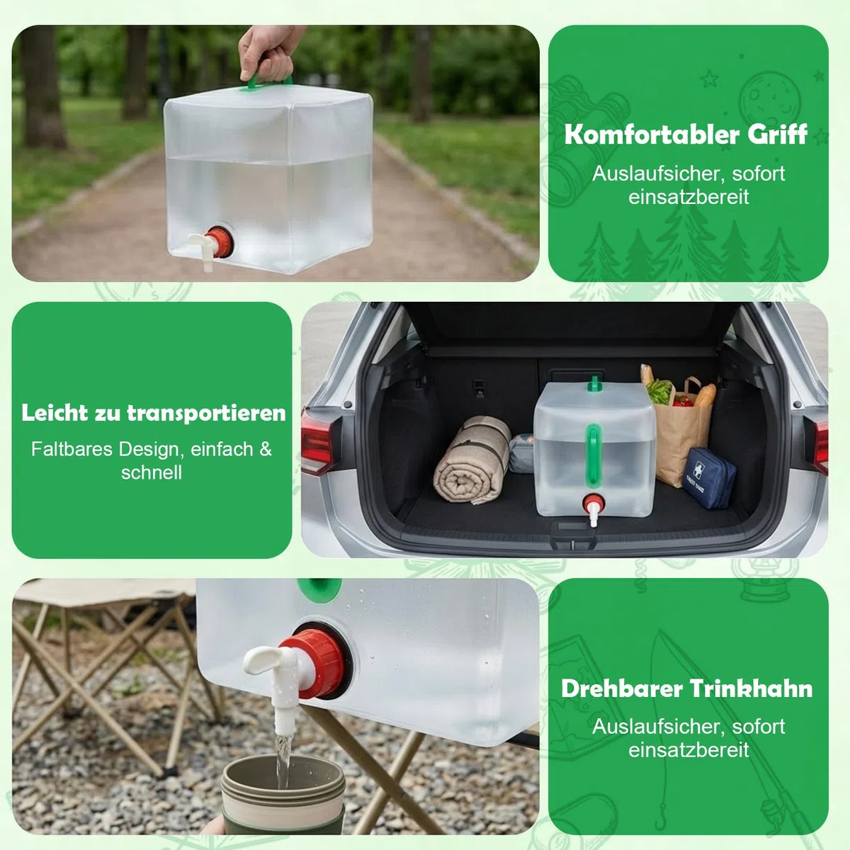 Juego de 2 bidones de agua plegables de 20 L con grifo y asa, bidón de agua con grifo, depósito de agua plegable, bidón de agua potable para camping, emergencias, exteriores, senderismo