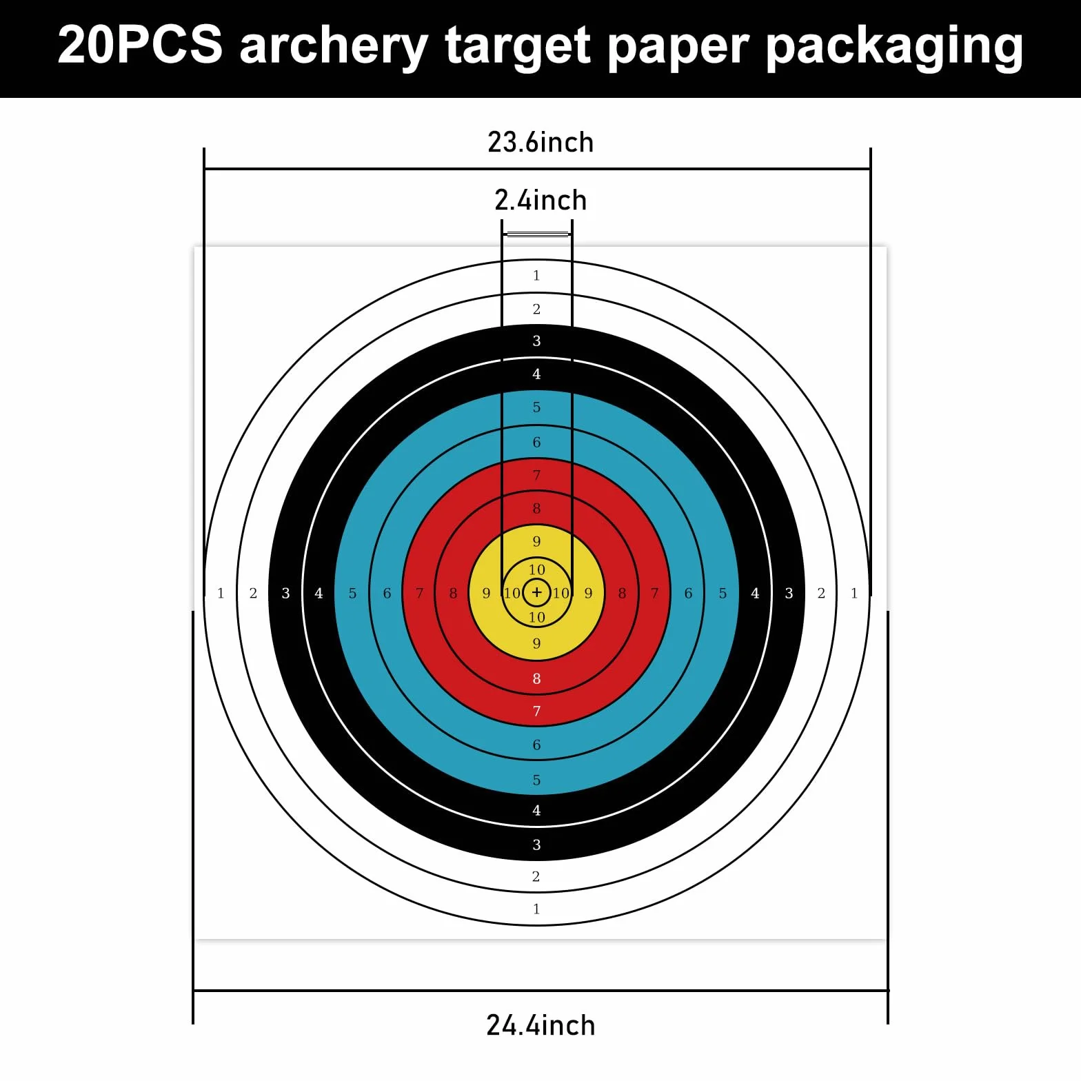 GBKDQQ 20 hojas de dianas de tiro con arco, 60 cm x 60 cm, cara de tiro con arco, 10 anillas de papel para caza, entrenamiento, práctica de tiro con arco, accesorios de tiro con arco