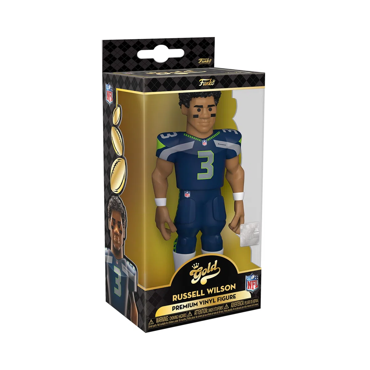 Funko Gold 5" NFL: Seahawks - Russel Russell Wilson - 1/6 de Probabilidades de Obtener la RARA Variante Chase - Figura de Acción de Vinilo Coleccionable - Idea de Regalo de Cumpleaños y Exhibir
