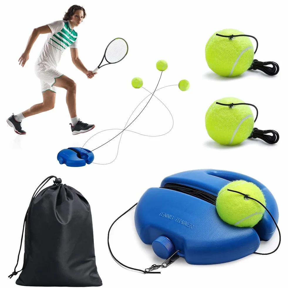 Entrenador de tenis redondo con 3 pelotas de tenis, entrenamiento individual para exteriores, juego de pelota innovador para niños y adultos en el jardín parque