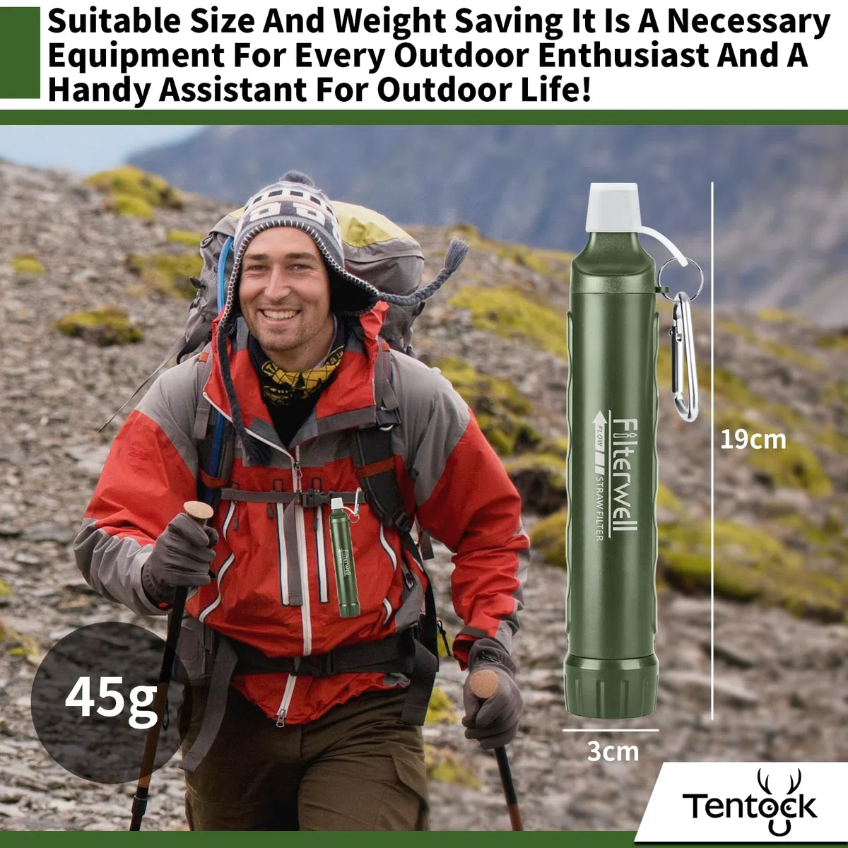 Tentock Pajita Purificadora de Agua, Filtro de Agua Portátil con 0.01UF para Supervivencia, 4000L Capacidad y 45g Ligero, para Camping, Senderismo, Emergencias y Aire Libre (1)