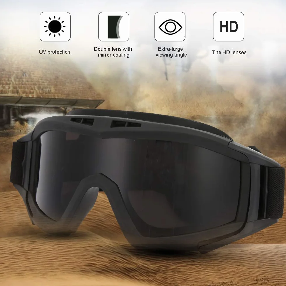 Gafas tácticas antipolvo, antivaho, gafas de protección para los ojos con lente intercambiable, para ciclismo, conducción, táctica, paintball, airsoft y esquí