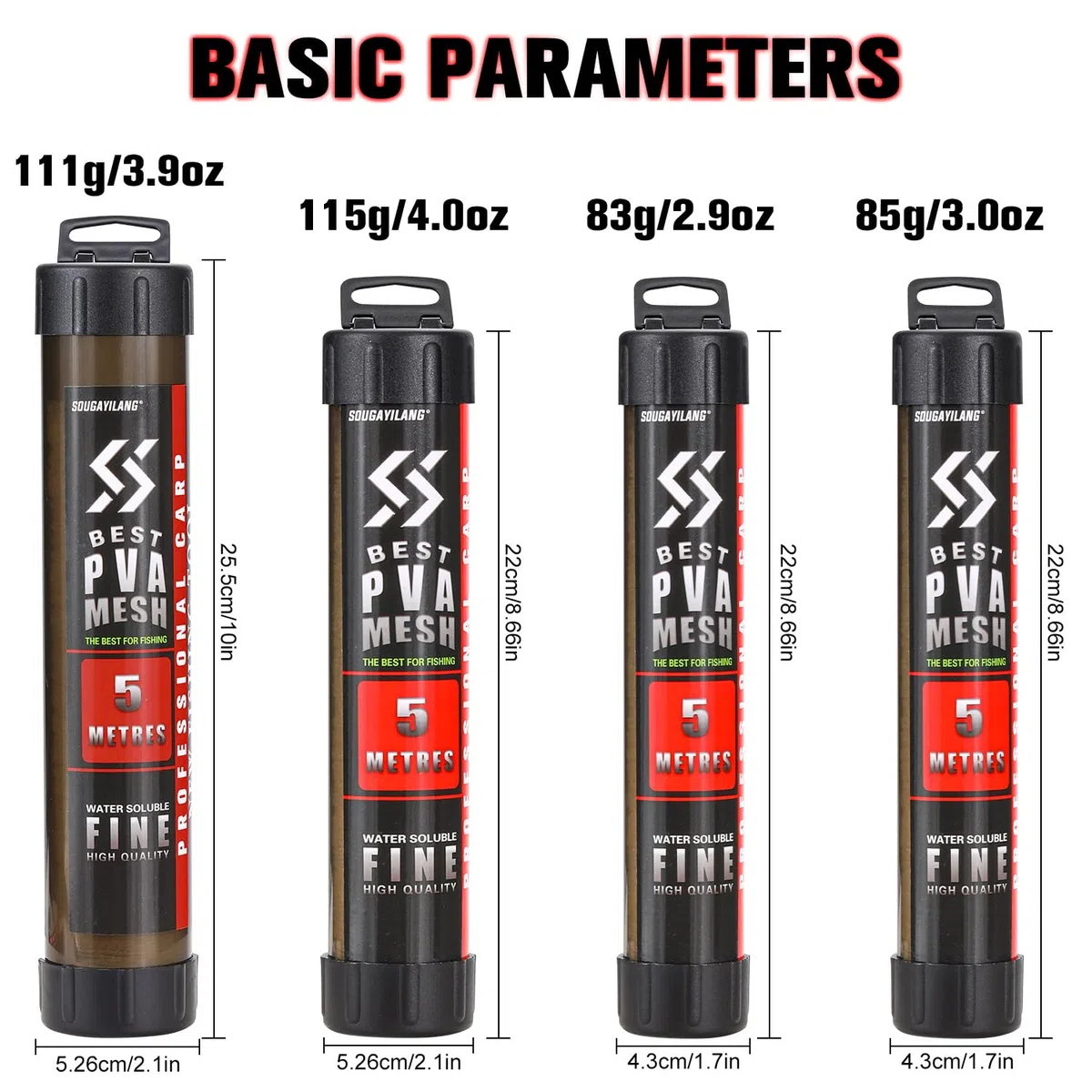 Sougayilang Bolsas de malla Pva de 5 m, 18 mm, 25 mm, 37 mm, 44 mm de ancho, accesorios de pesca de carpa con embudo y sistema de émbolo, recambio de pesca de fusión rápida para carpa, cebo, aparejo